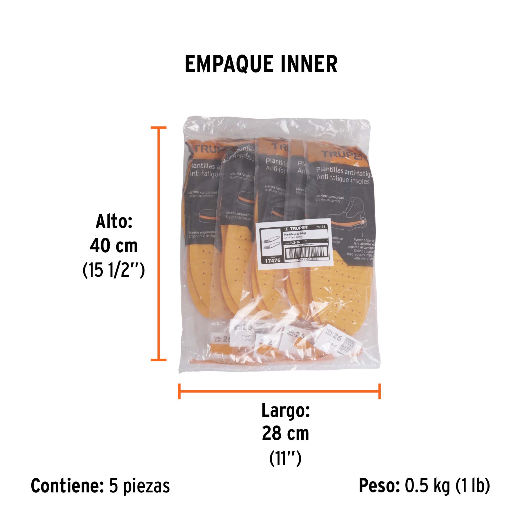 Bolsa con par de plantillas de poliuretano p/zapato talla 26 - Empaque