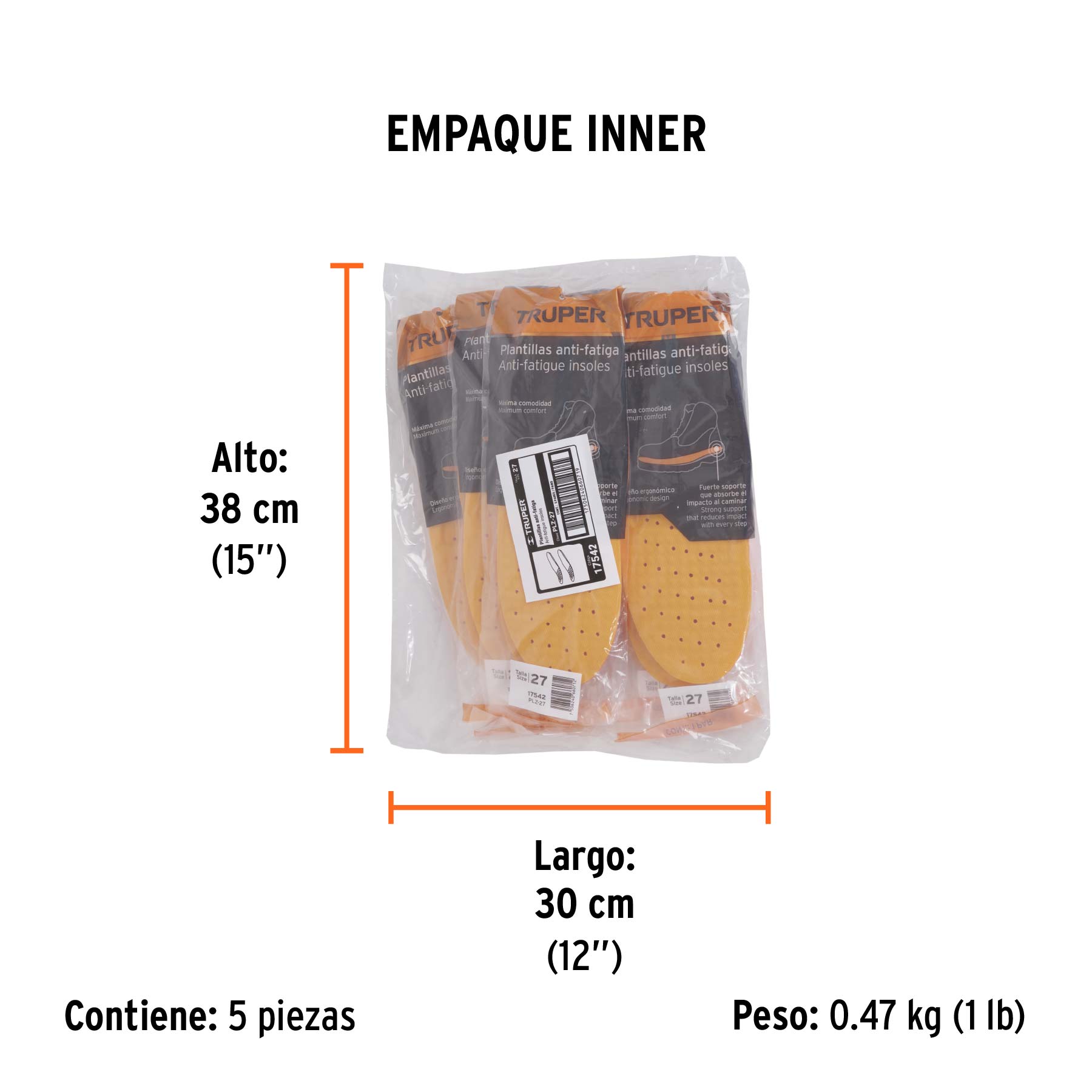 Bolsa con par de plantillas de poliuretano p/zapato talla 27 - Empaque