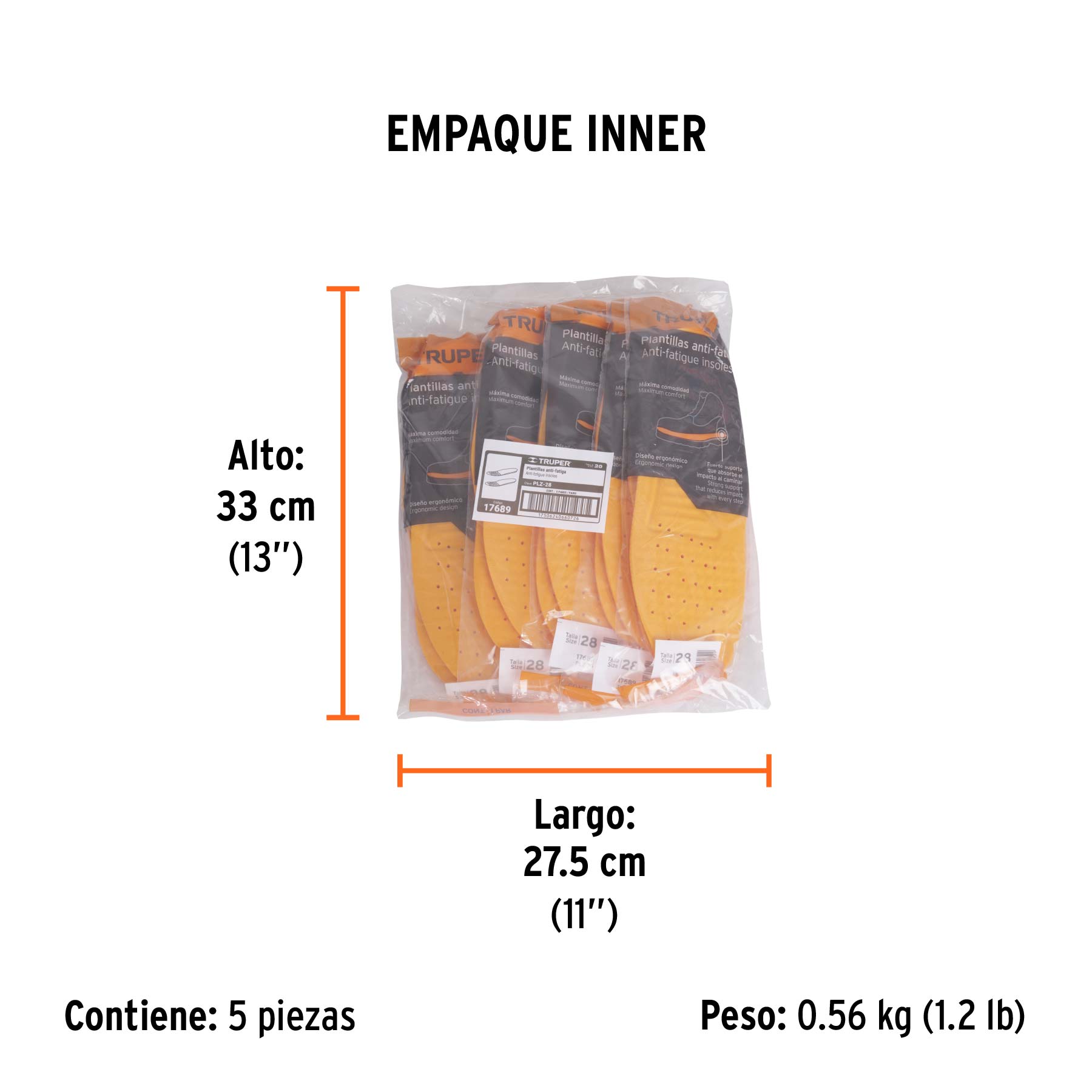 Bolsa con par de plantillas de poliuretano p/zapato talla 28 - Empaque