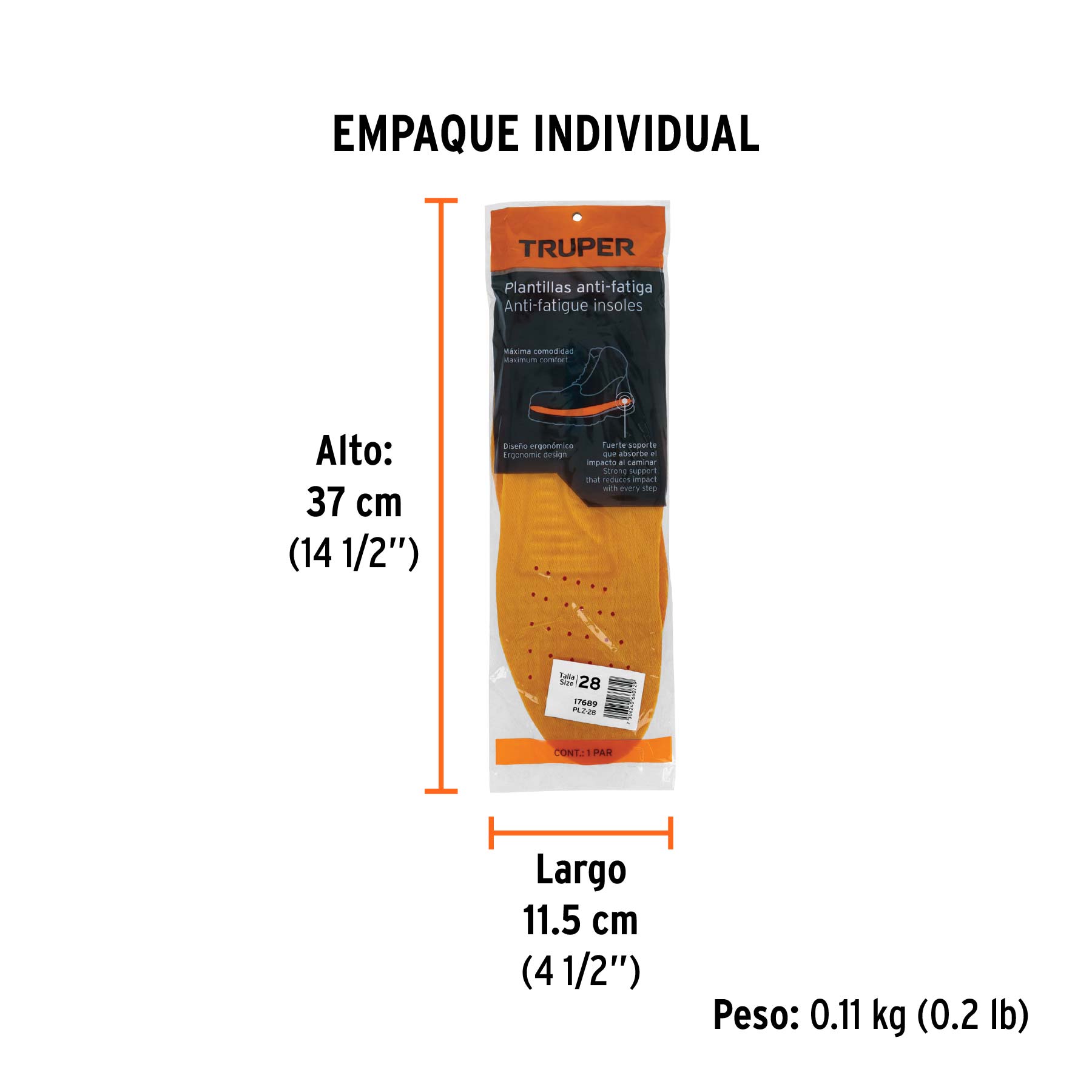 Bolsa con par de plantillas de poliuretano p/zapato talla 28 - Empaque