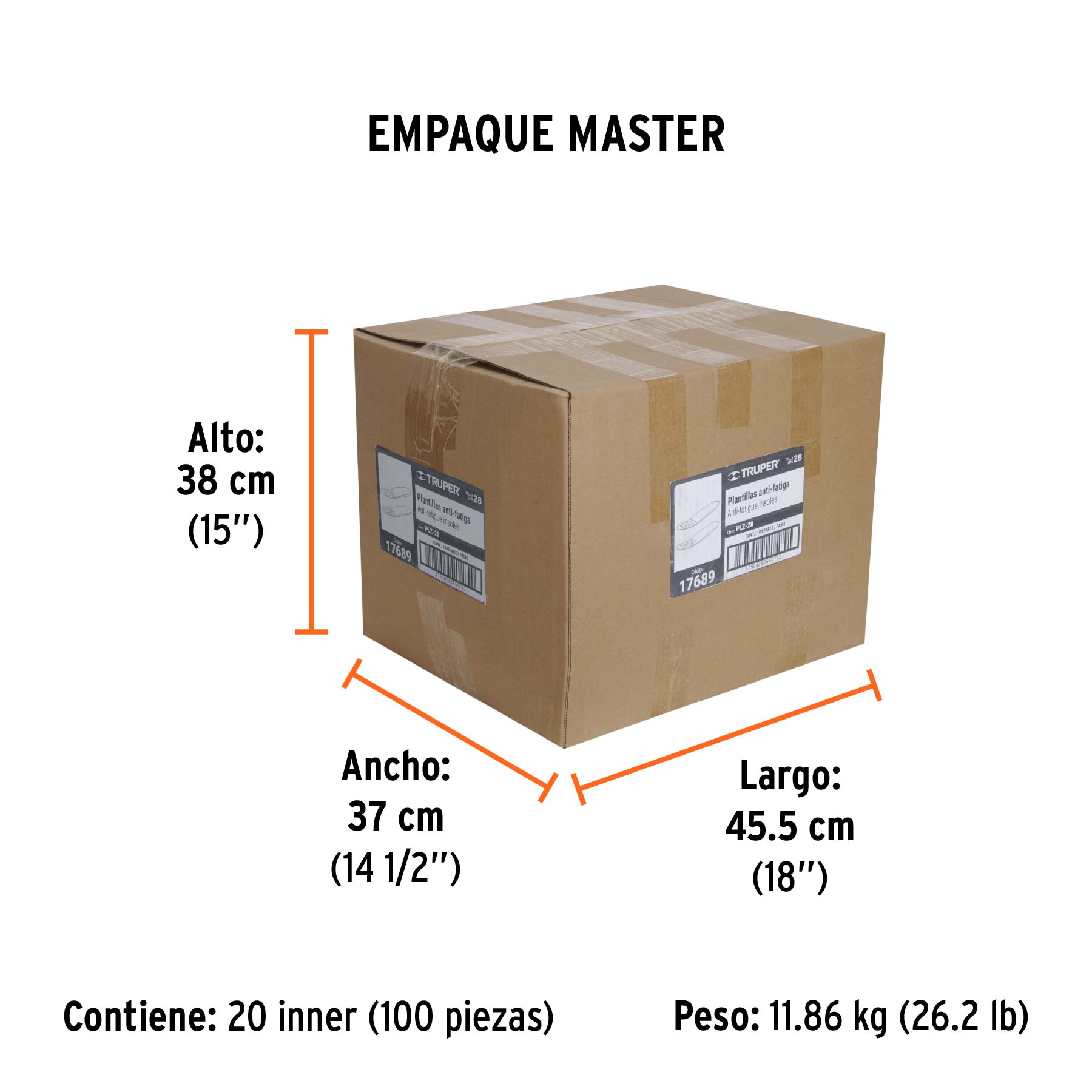 Bolsa con par de plantillas de poliuretano p/zapato talla 28 - Empaque