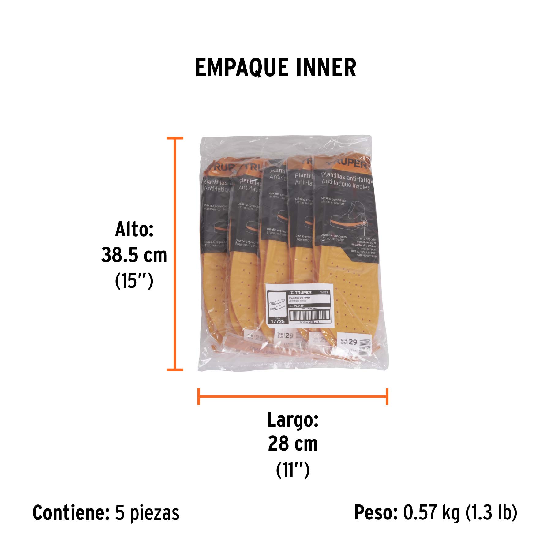 Bolsa con par de plantillas de poliuretano p/zapato talla 29 - Empaque