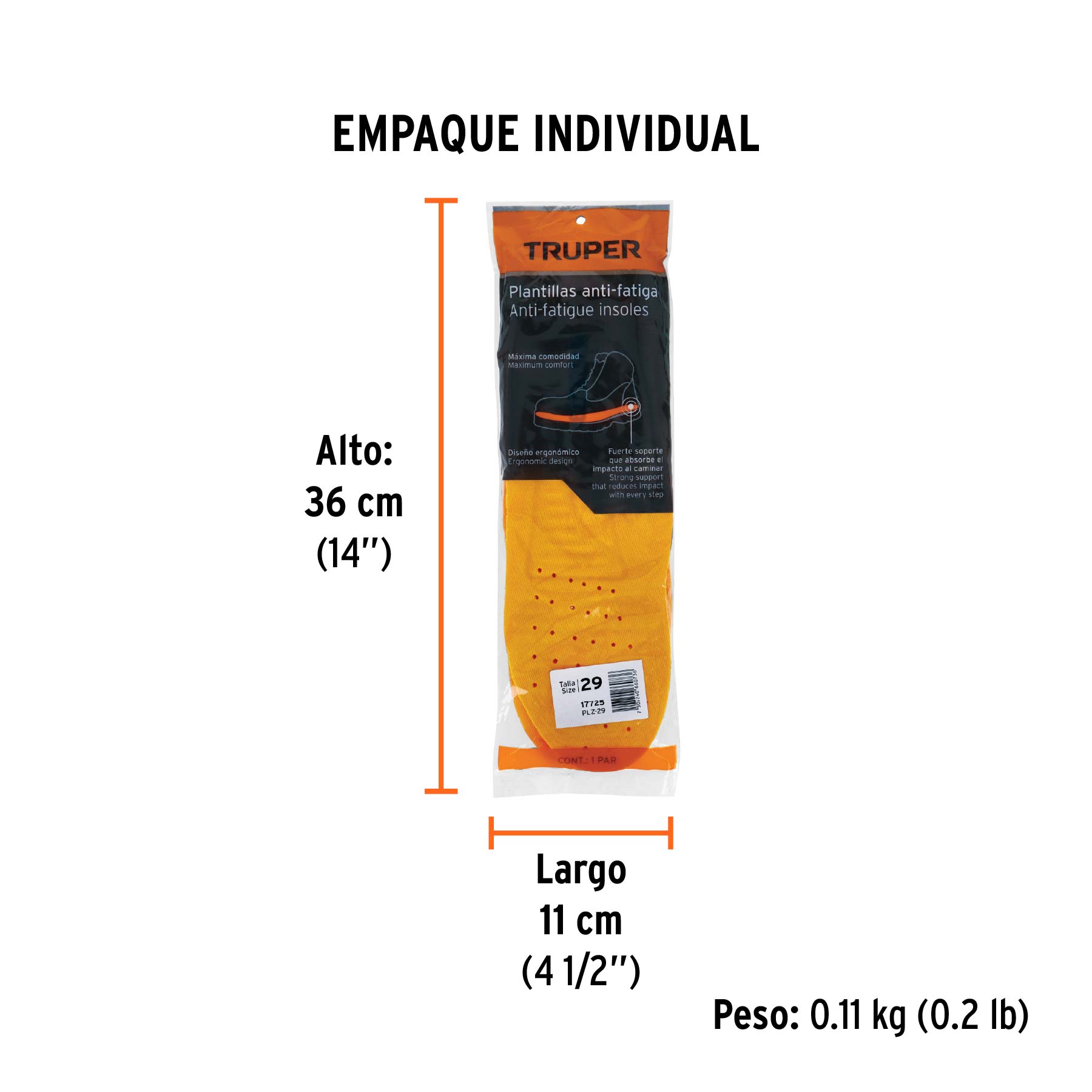 Bolsa con par de plantillas de poliuretano p/zapato talla 29 - Empaque