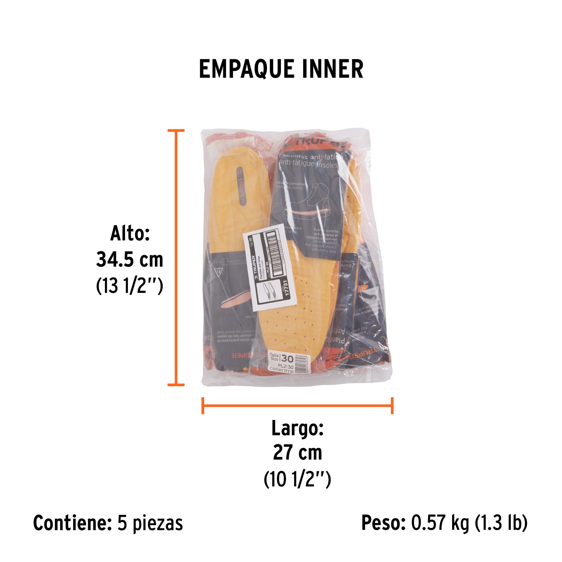 Bolsa con par de plantillas de poliuretano p/zapato talla 30 - Empaque