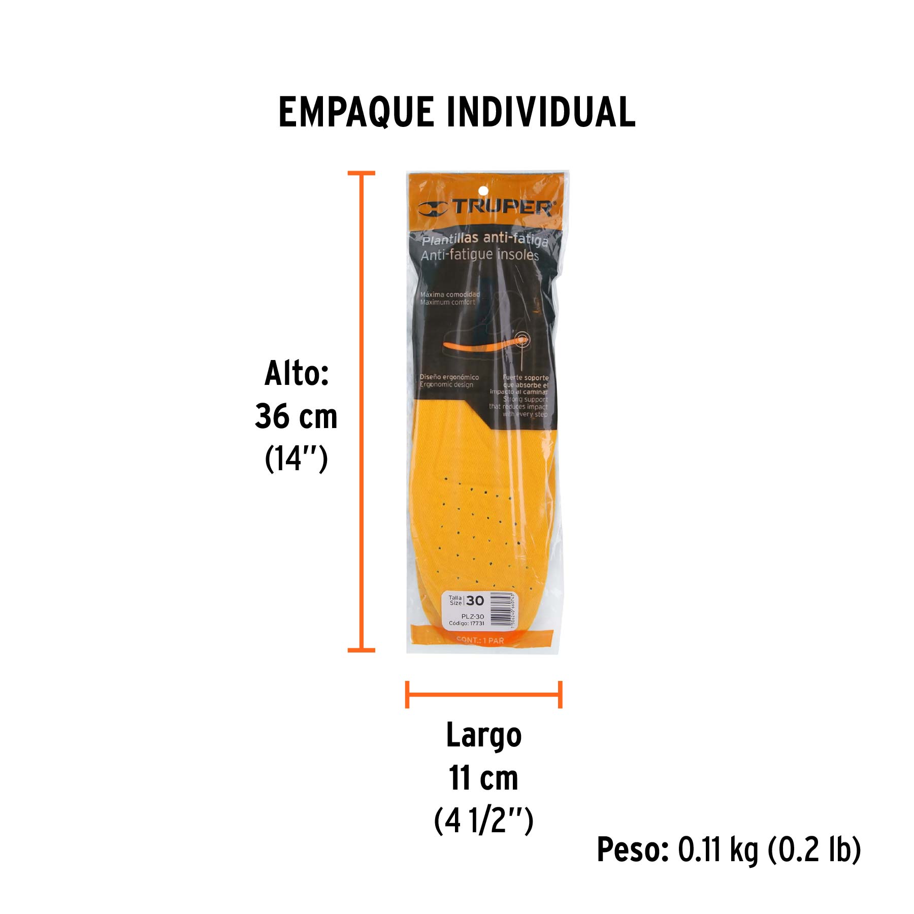 Bolsa con par de plantillas de poliuretano p/zapato talla 30 - Empaque