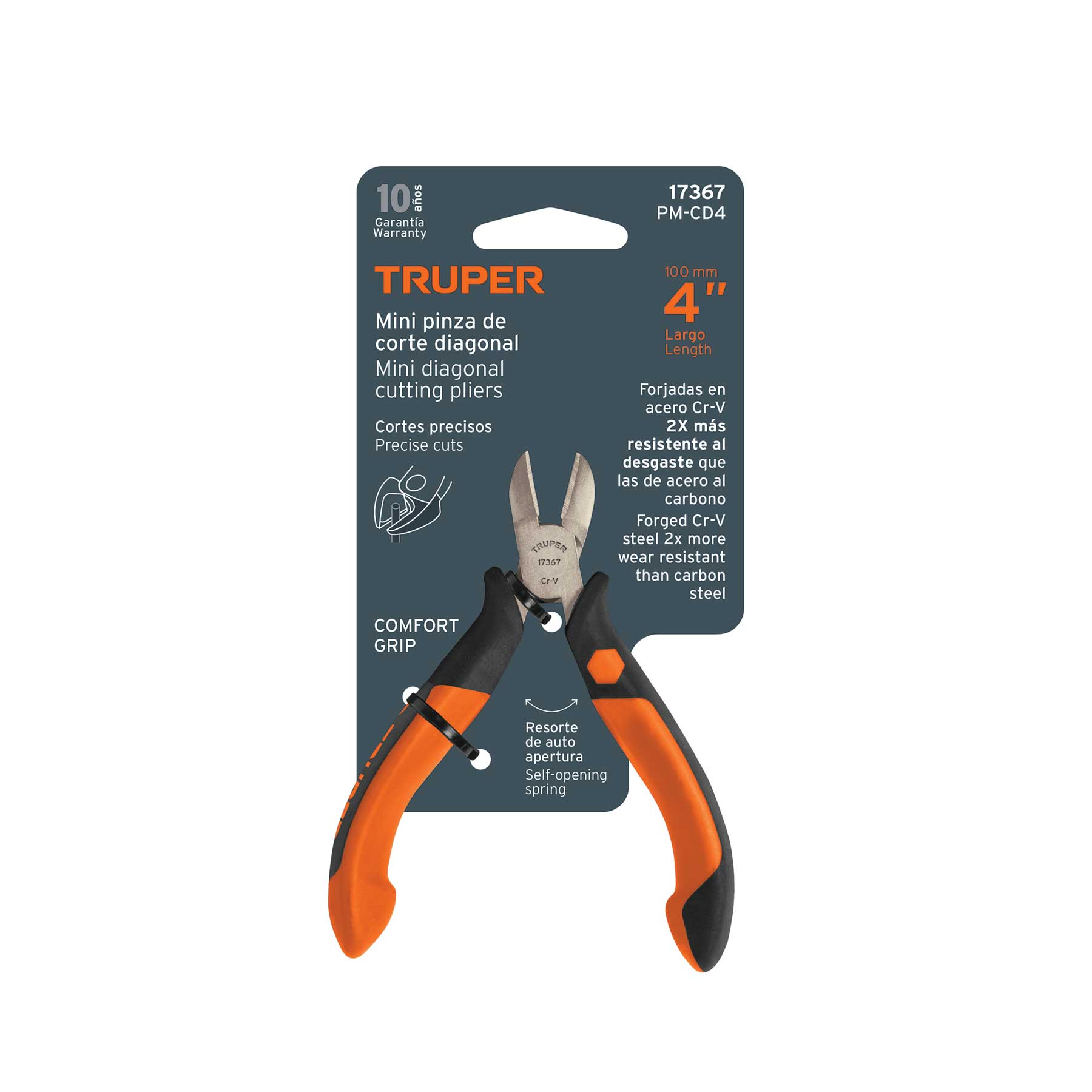 Mini pinza de corte diagonal 4" mango Comfort Grip, TRUPER