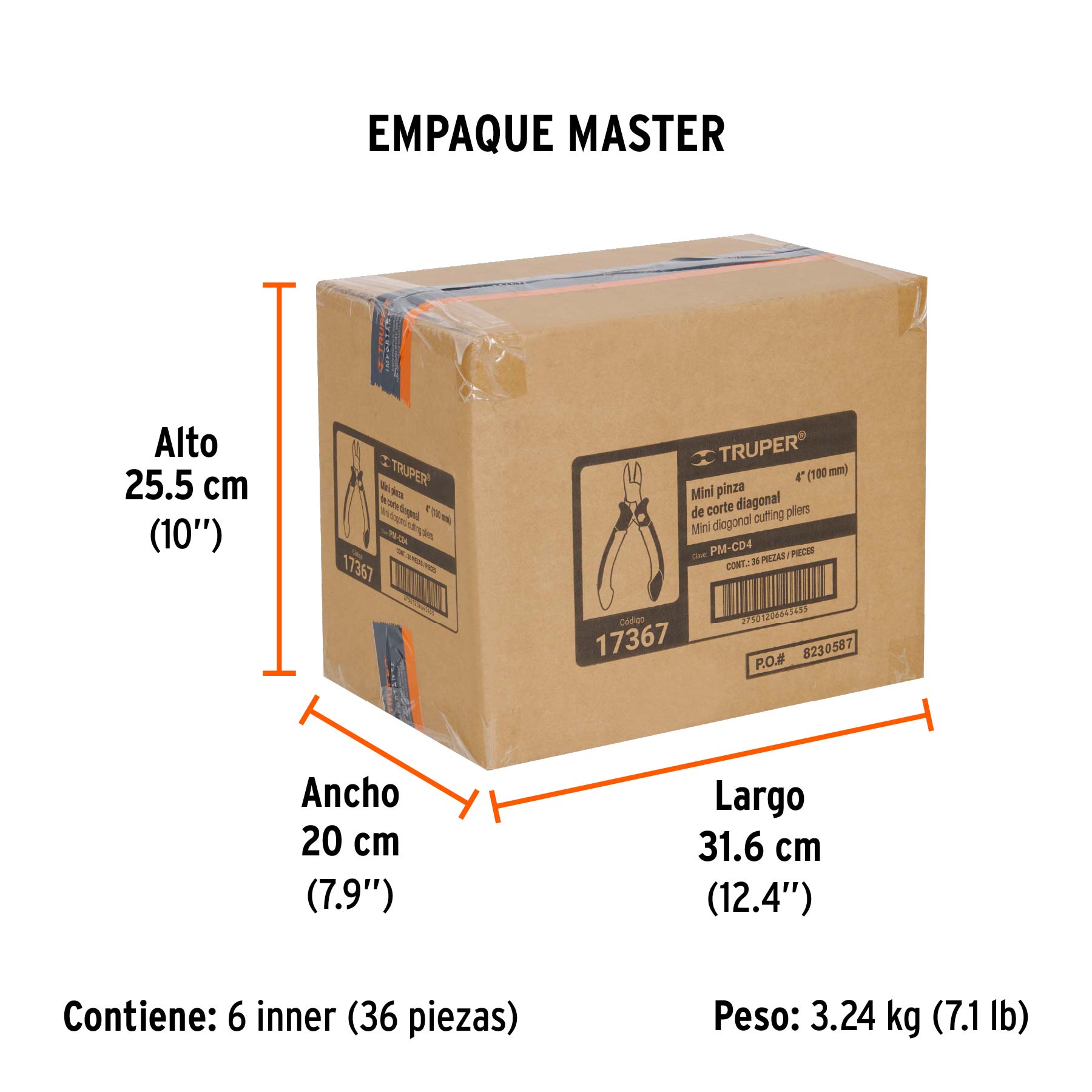 Mini pinza de corte diagonal 4" mango Comfort Grip, TRUPER - Empaque