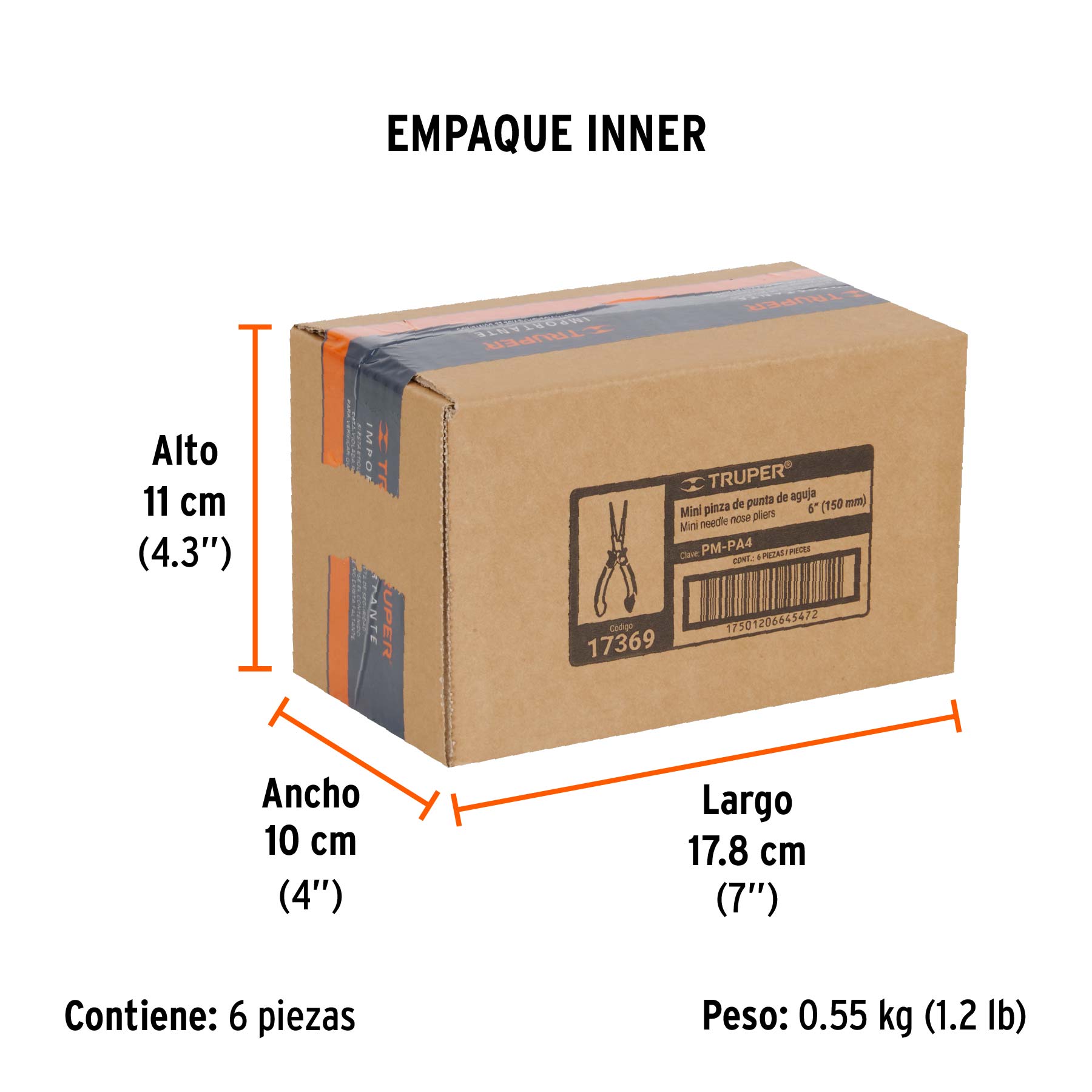 Mini pinza de punta de aguja 6" mango Comfort Grip, TRUPER - Empaque
