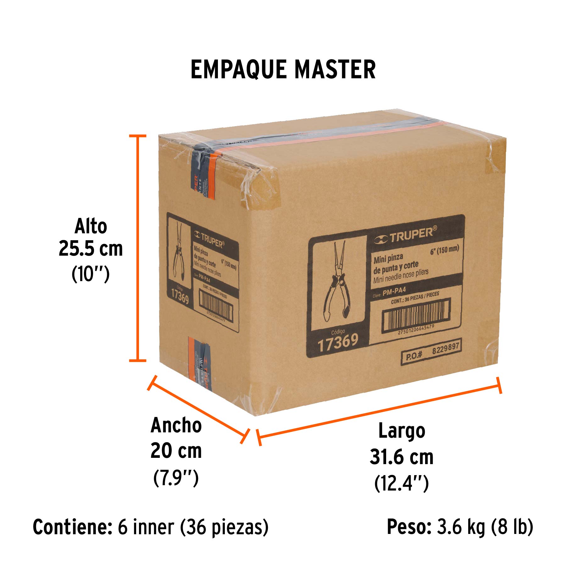 Mini pinza de punta de aguja 6" mango Comfort Grip, TRUPER - Empaque