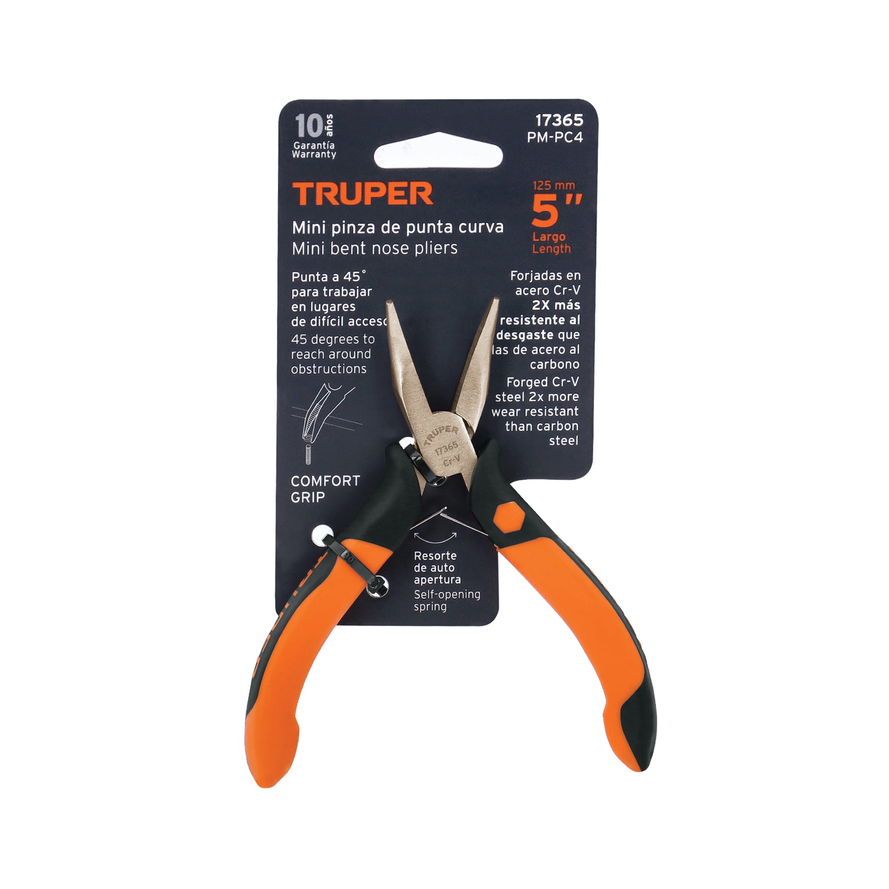 Mini pinza de punta curva 5" mango Comfort Grip, TRUPER