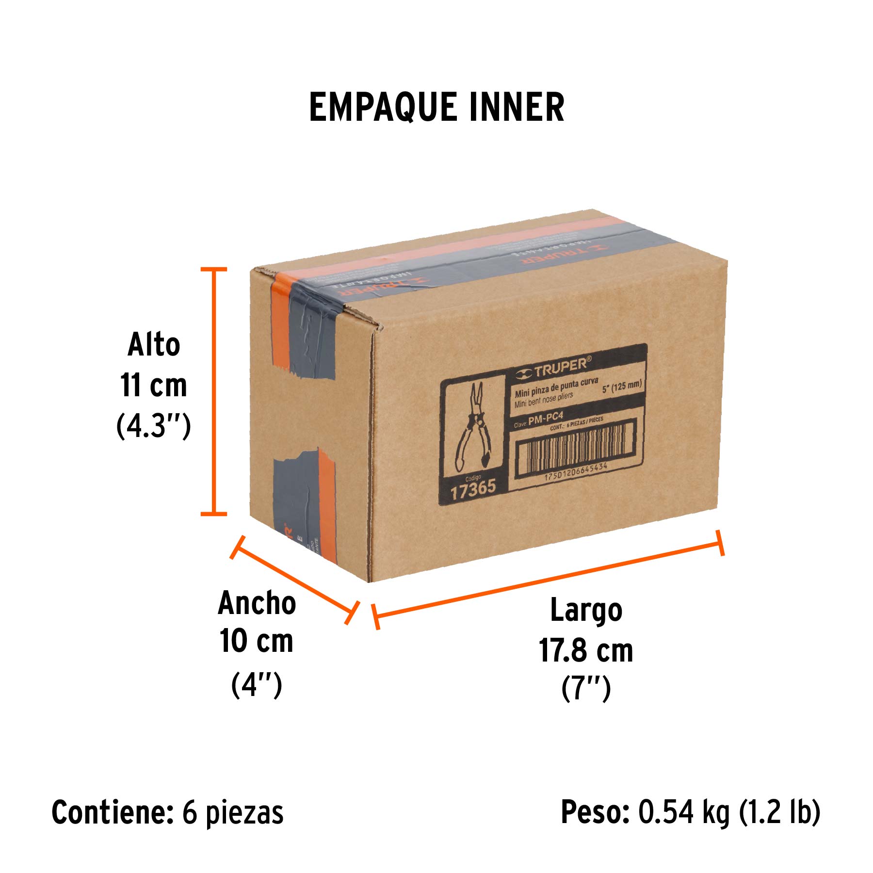 Mini pinza de punta curva 5" mango Comfort Grip, TRUPER - Empaque