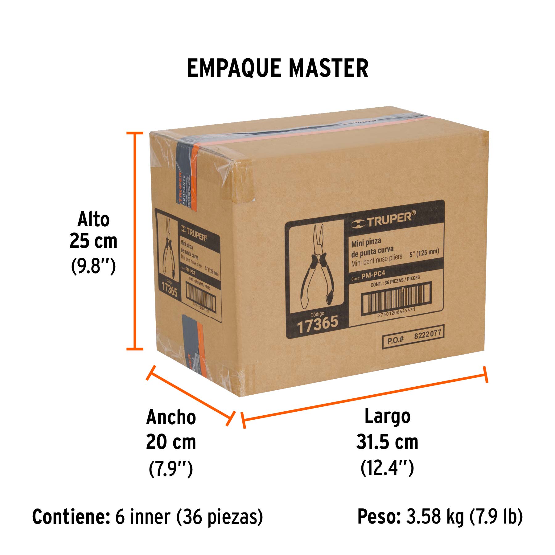 Mini pinza de punta curva 5" mango Comfort Grip, TRUPER - Empaque