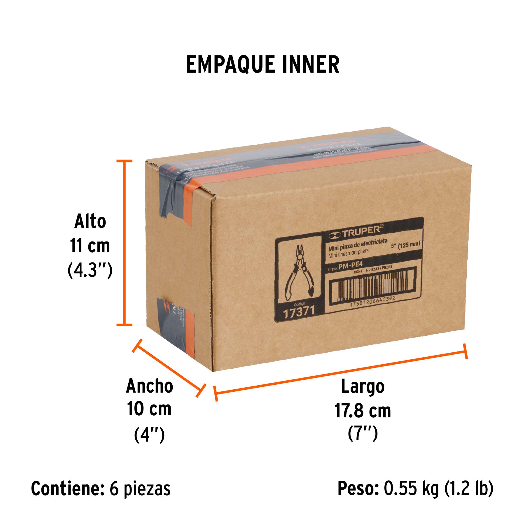 Mini pinza para electricista 5" mango Comfort Grip, TRUPER - Empaque