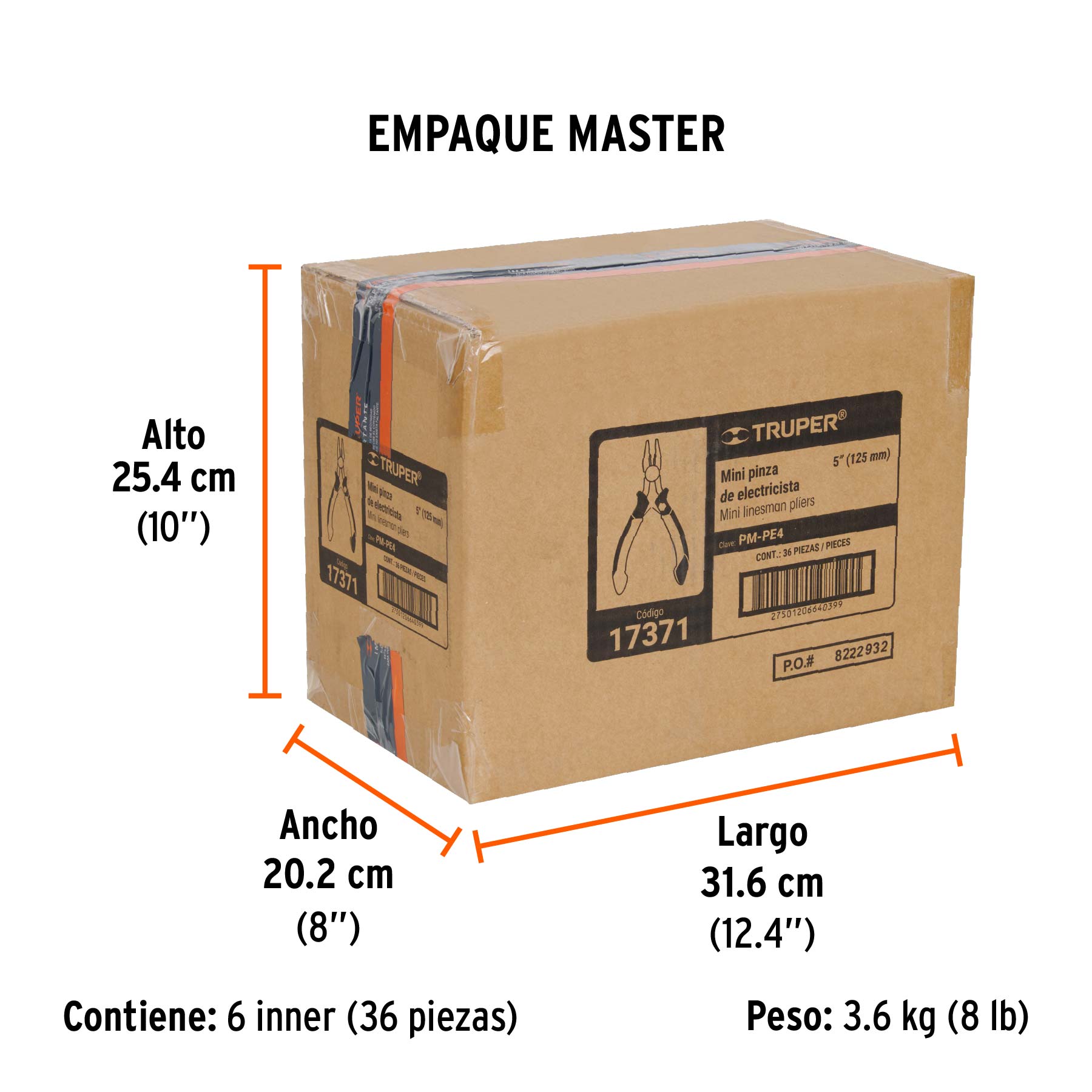 Mini pinza para electricista 5" mango Comfort Grip, TRUPER - Empaque