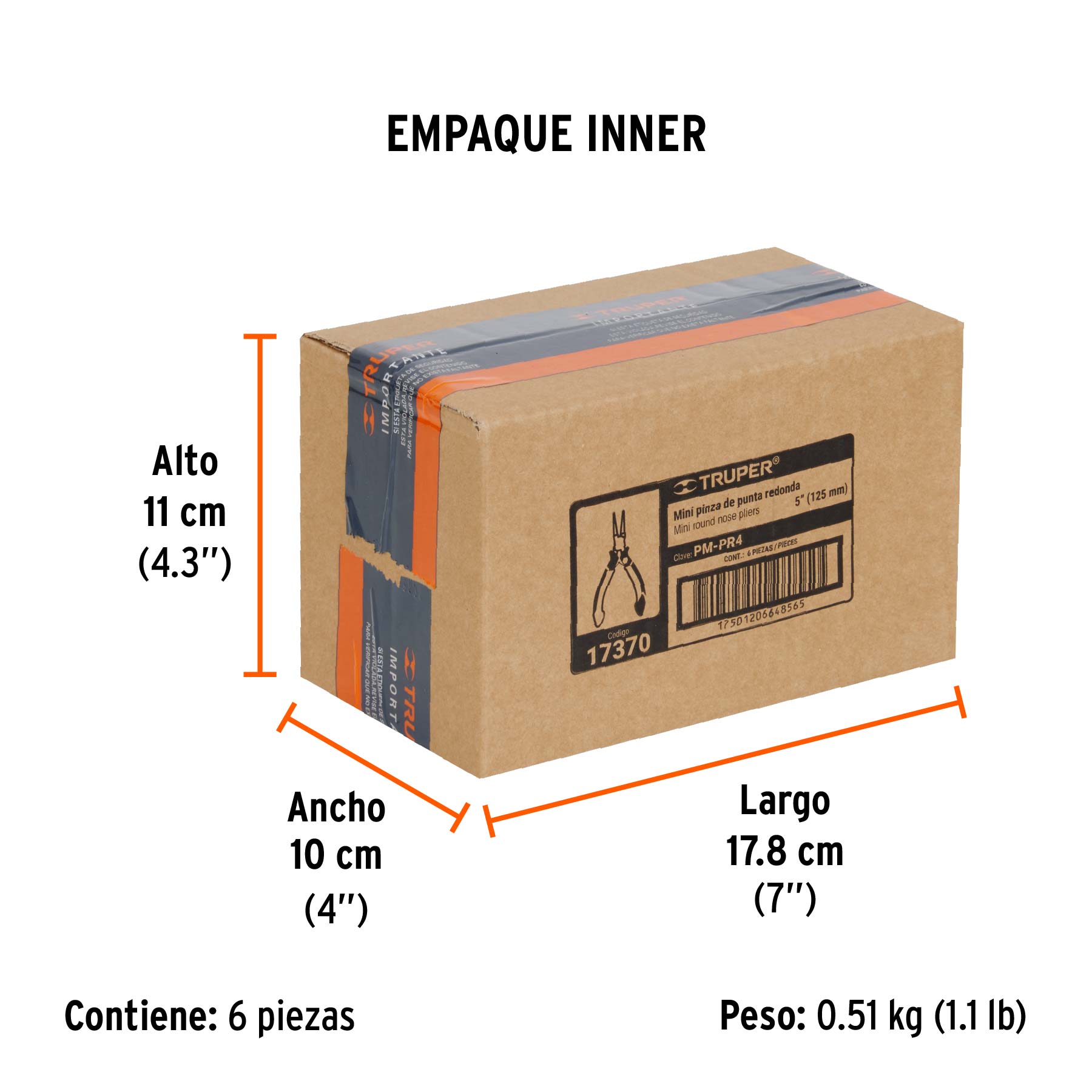 Mini pinza de punta redonda 5" mango Comfort Grip, TRUPER - Empaque
