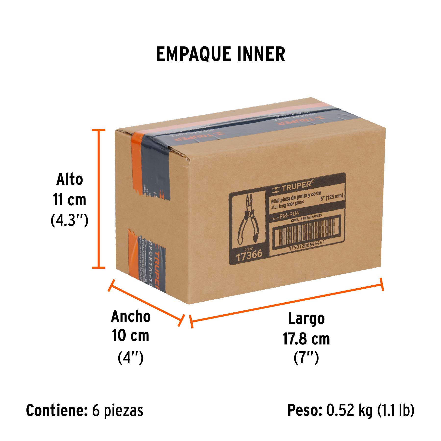 Mini pinza de punta y corte 5" mango Comfort Grip, TRUPER - Empaque