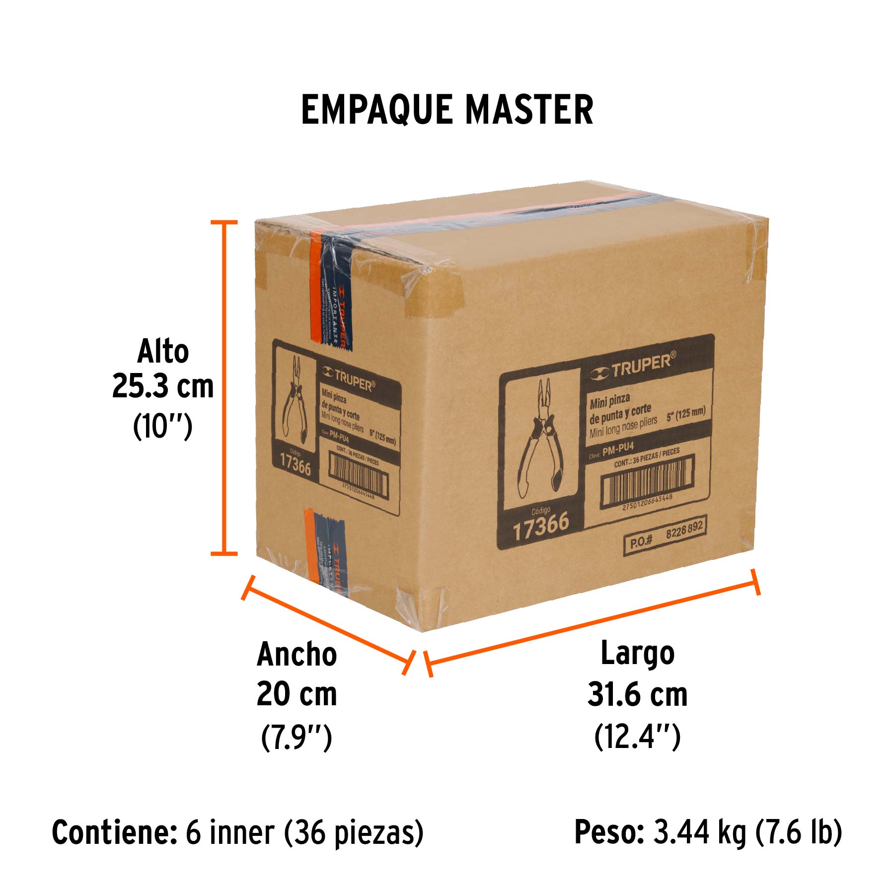 Mini pinza de punta y corte 5" mango Comfort Grip, TRUPER - Empaque