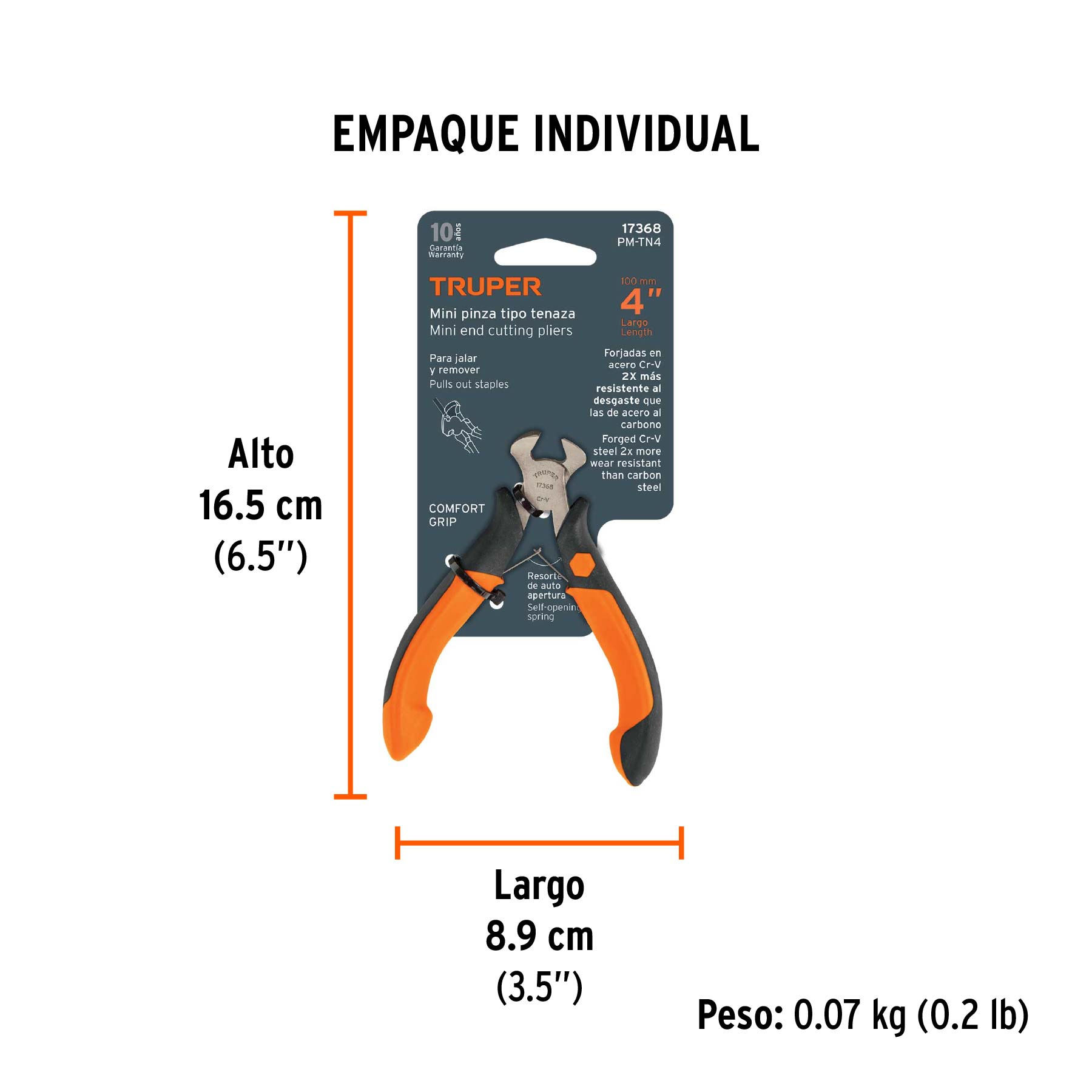 Mini pinza tipo tenaza 4" mango Comfort Grip, TRUPER - Empaque