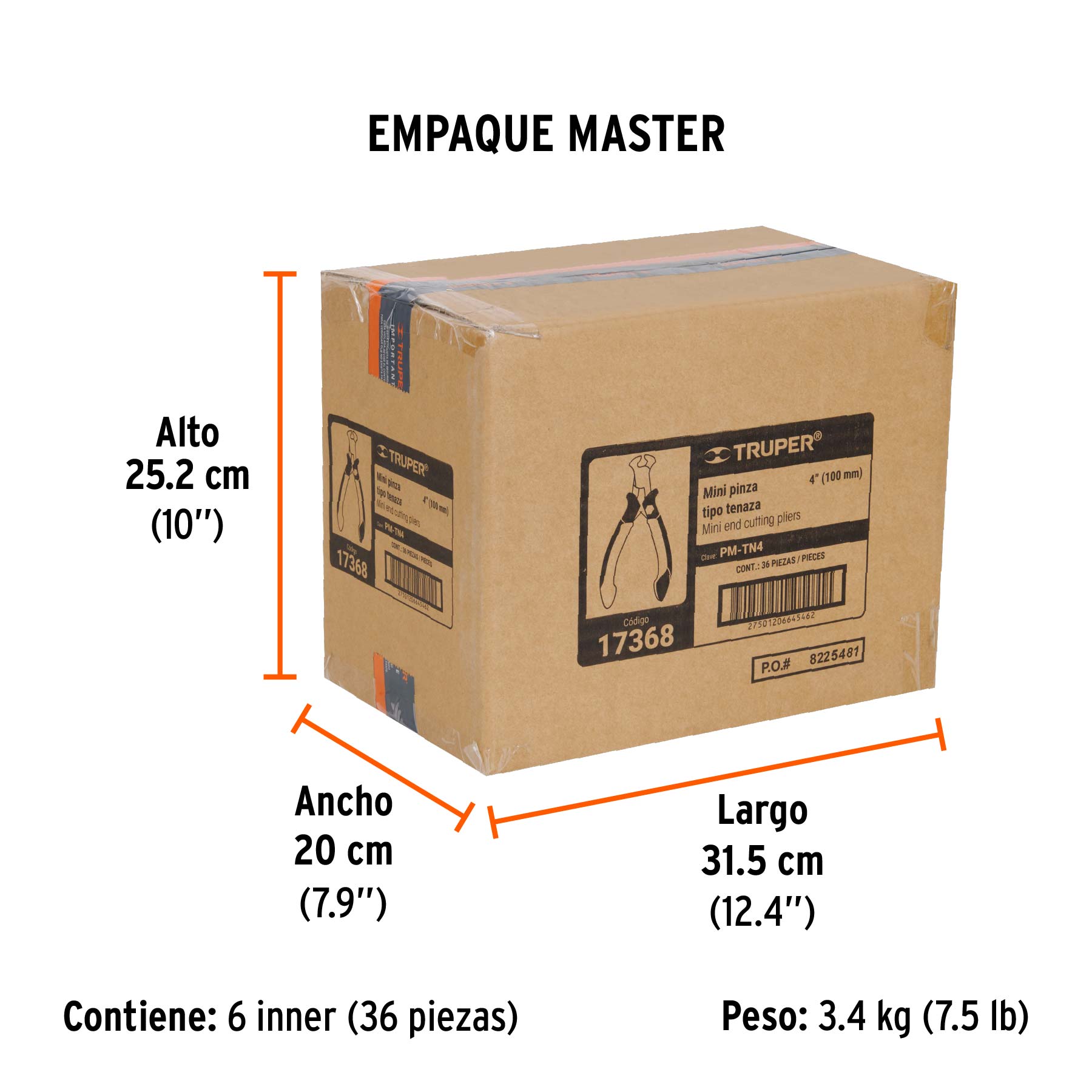 Mini pinza tipo tenaza 4" mango Comfort Grip, TRUPER - Empaque