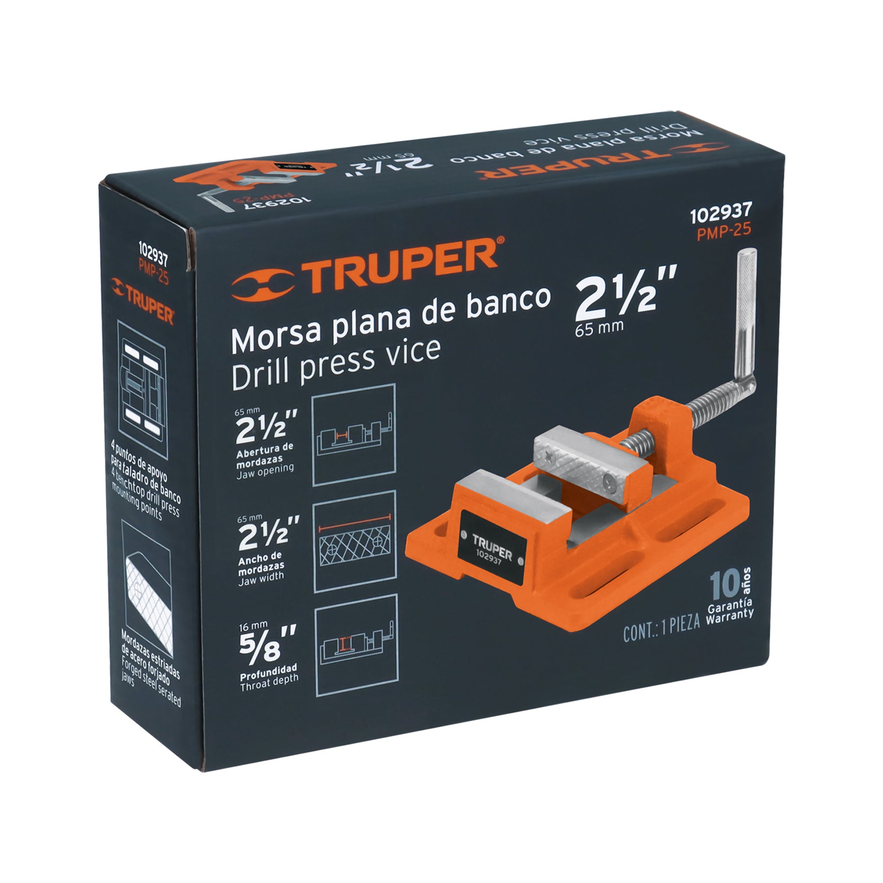 Prensa morsa plana, apertura 2-1/2" (65 mm), TRUPER