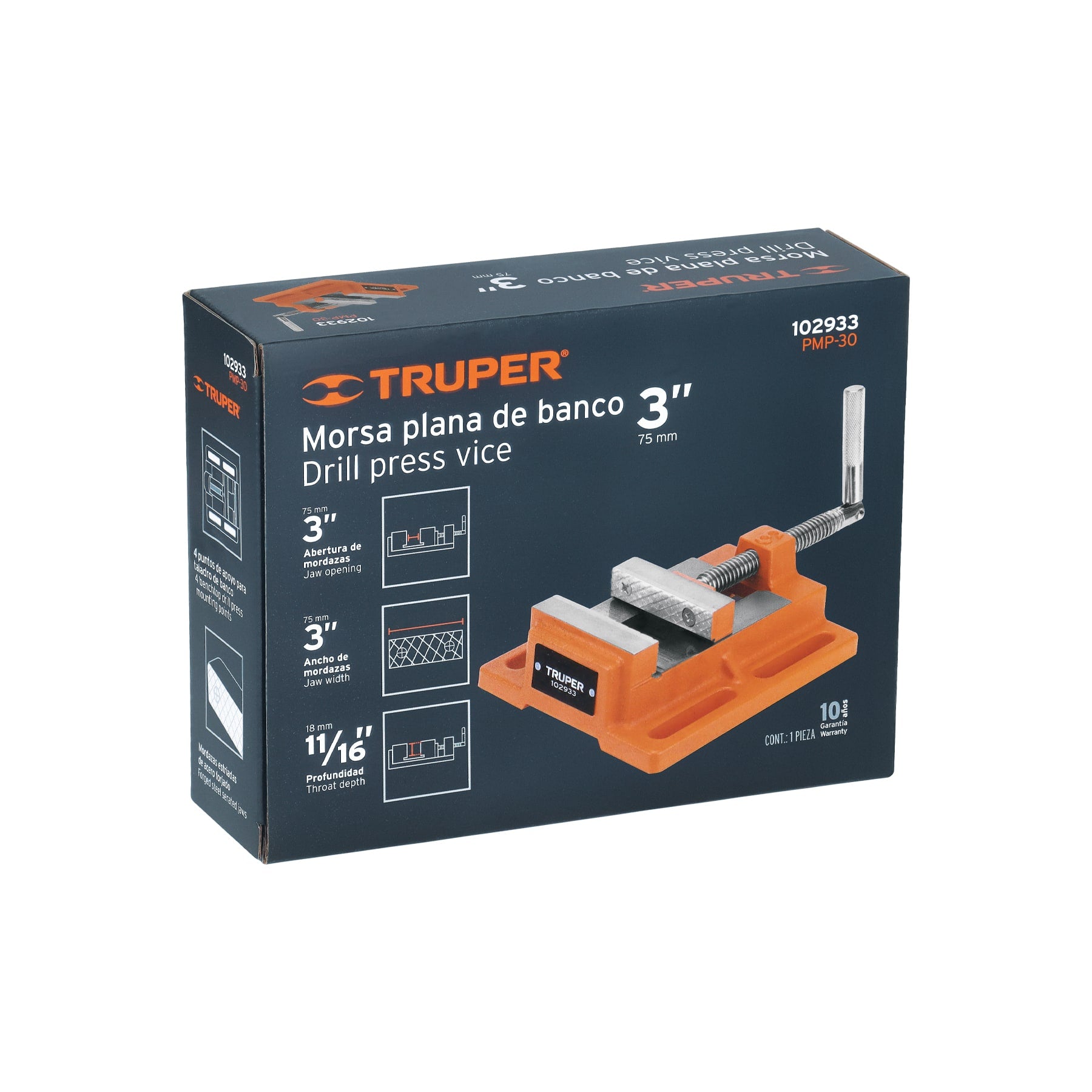 Prensa morsa plana, apertura 3" (75 mm), TRUPER