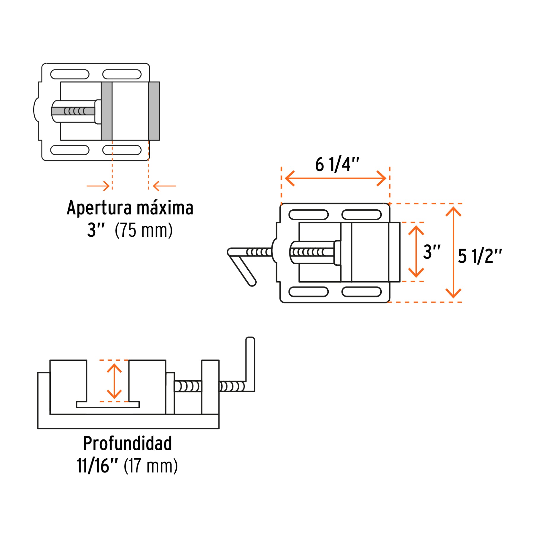 Prensa morsa plana, apertura 3" (75 mm), TRUPER