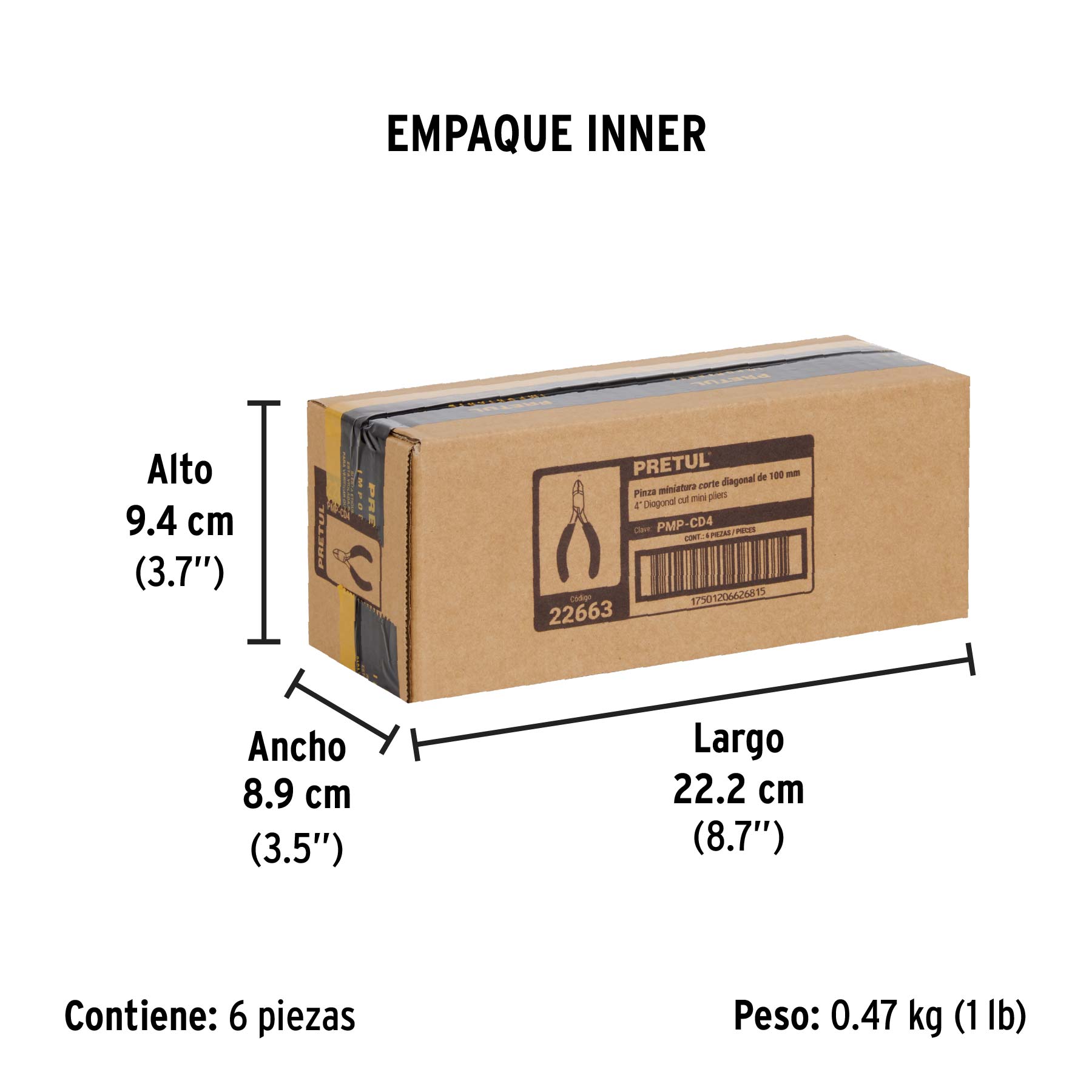 Mini pinza de corte diagonal 4", PRETUL - Empaque