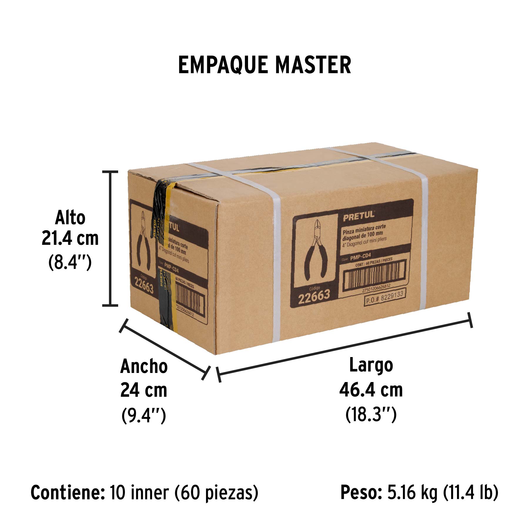 Mini pinza de corte diagonal 4", PRETUL - Empaque