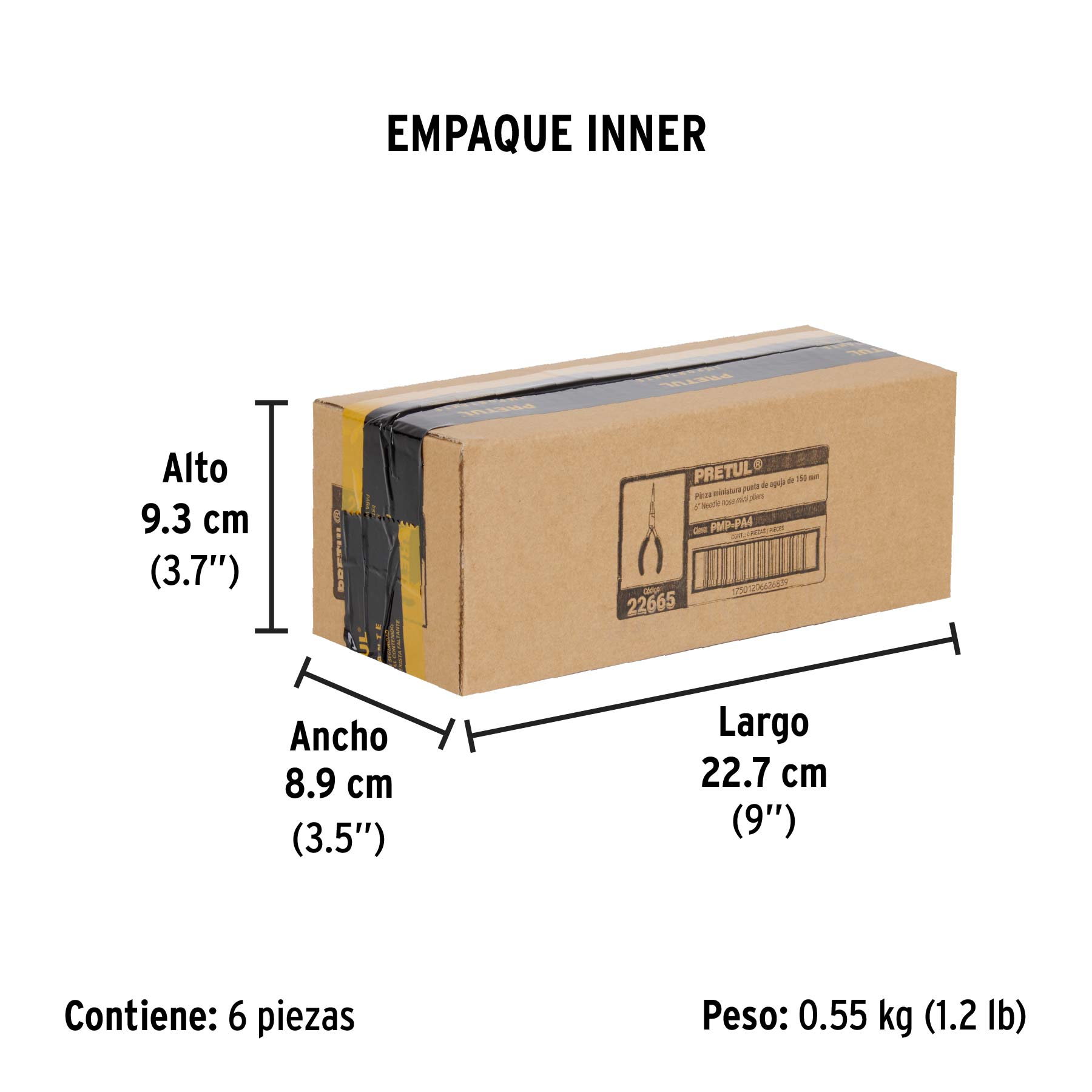 Mini pinza de punta de aguja 6", PRETUL - Empaque