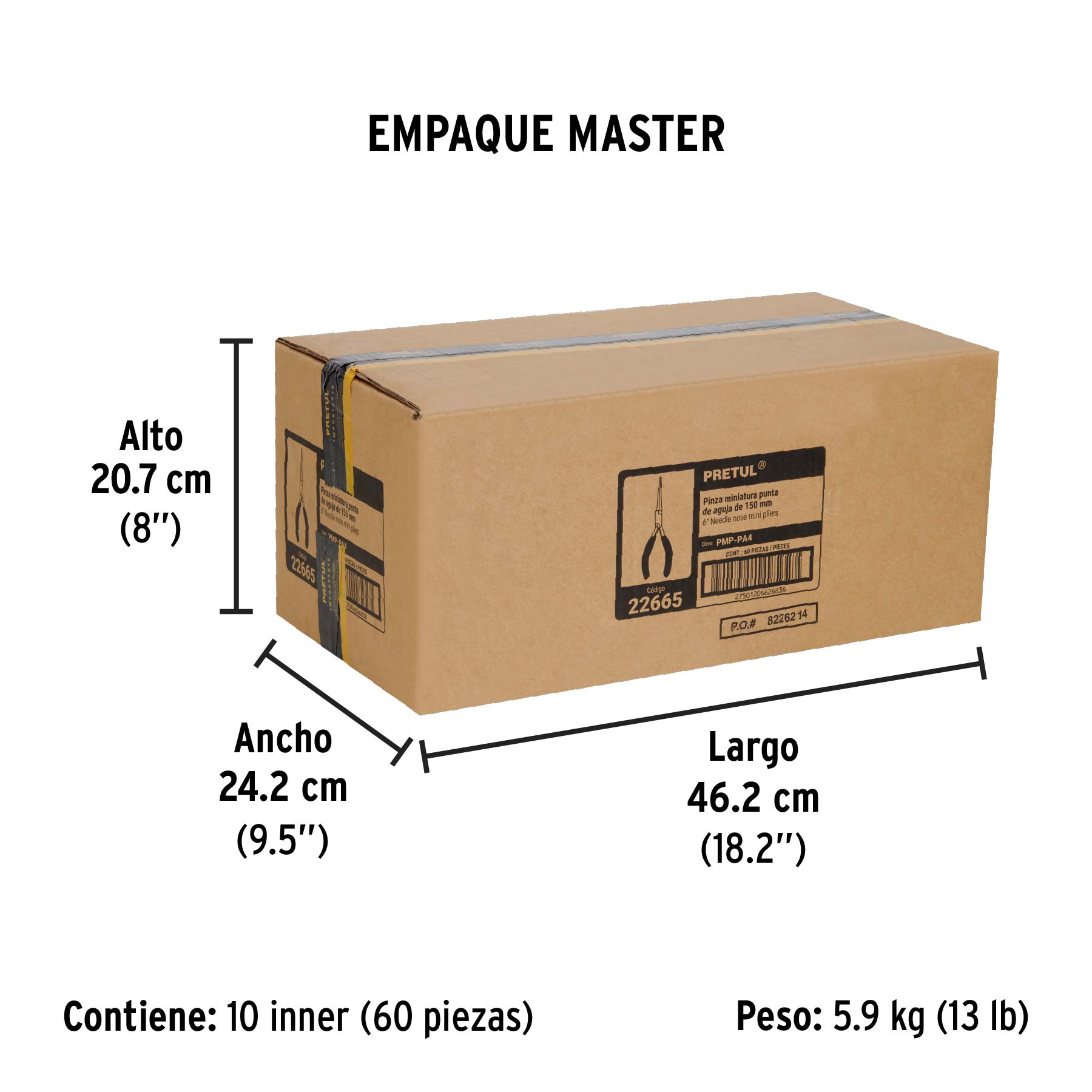 Mini pinza de punta de aguja 6", PRETUL - Empaque