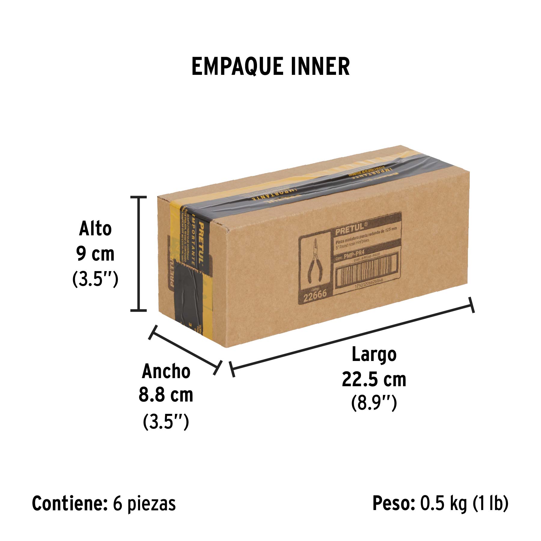 Mini pinza de punta redonda 5", PRETUL - Empaque
