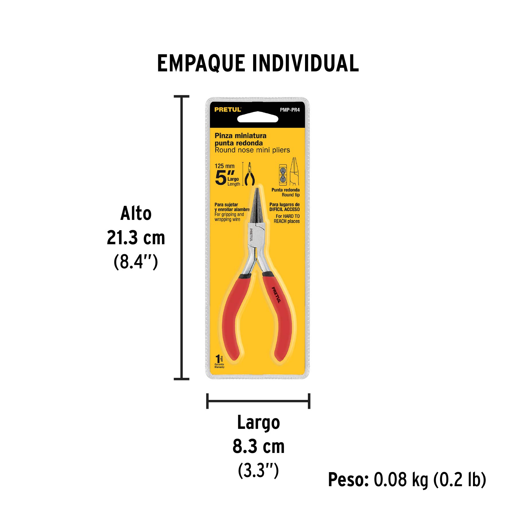 Mini pinza de punta redonda 5", PRETUL - Empaque