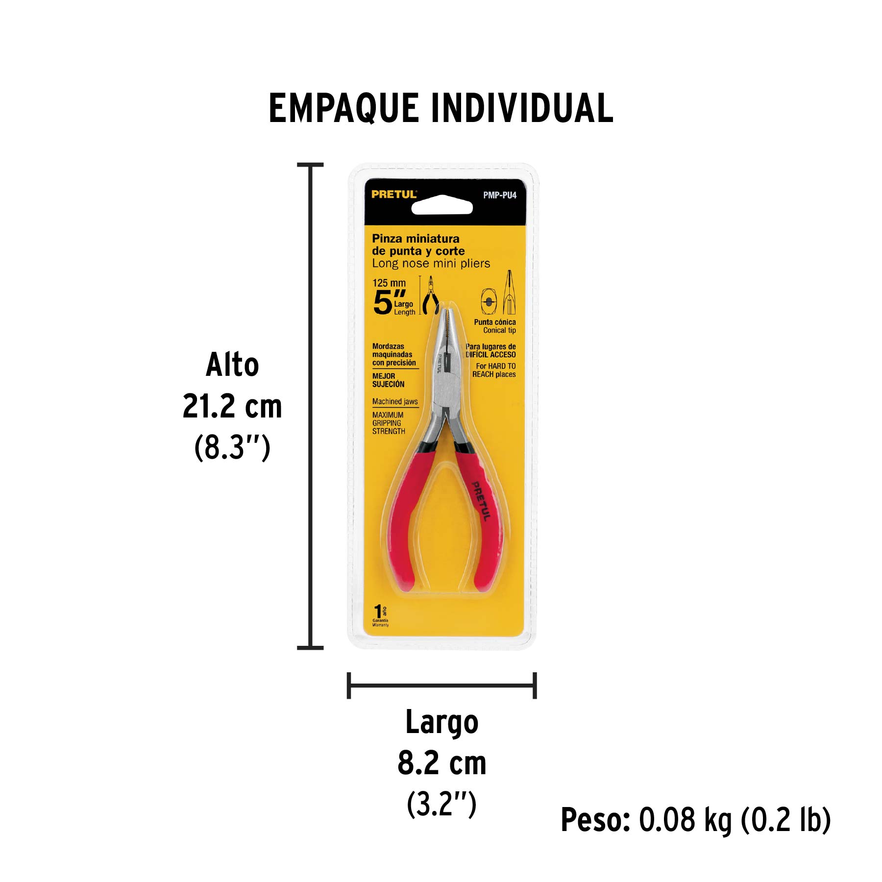 Mini pinza de punta y corte 5", PRETUL - Empaque