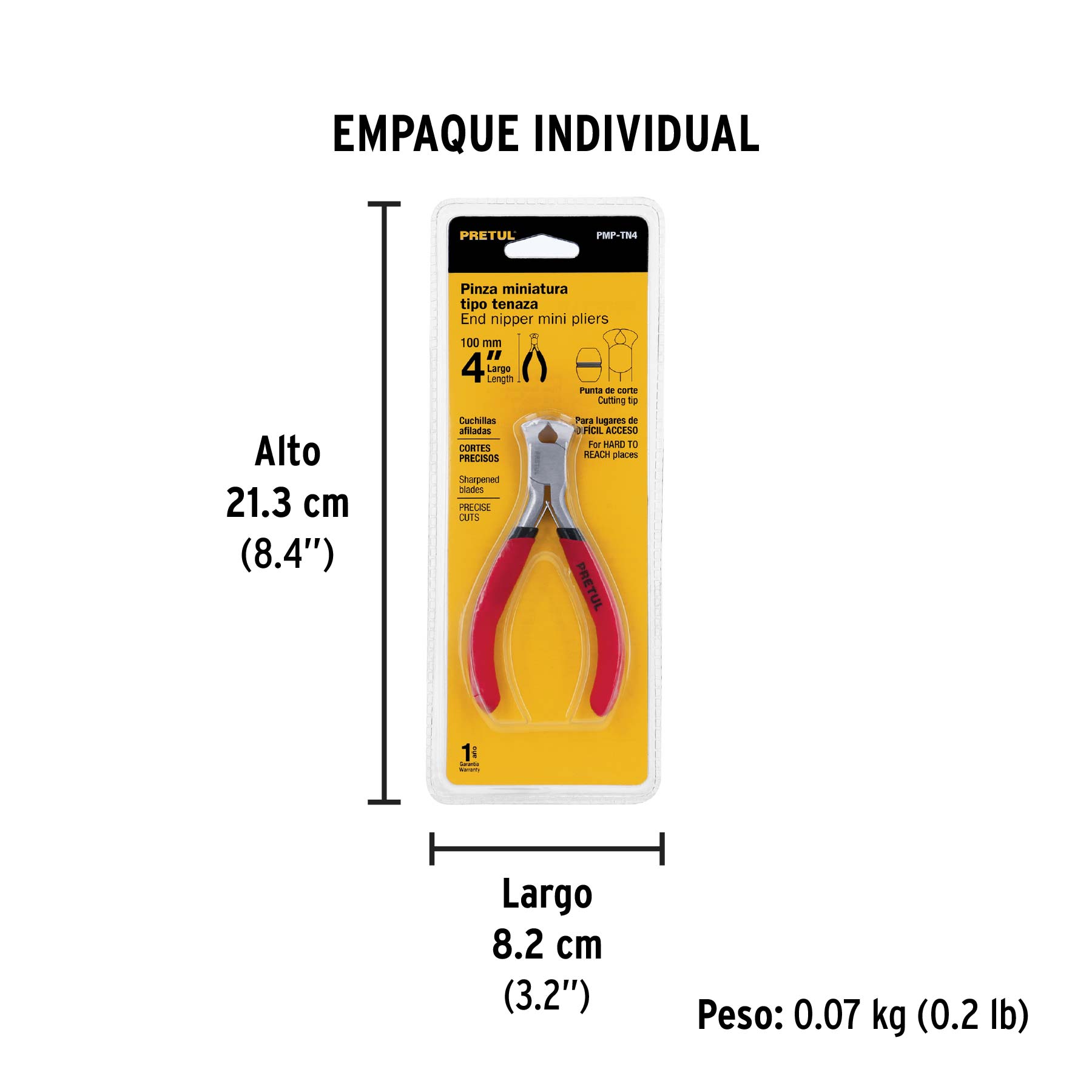 Mini pinza tipo tenaza 4", PRETUL - Empaque