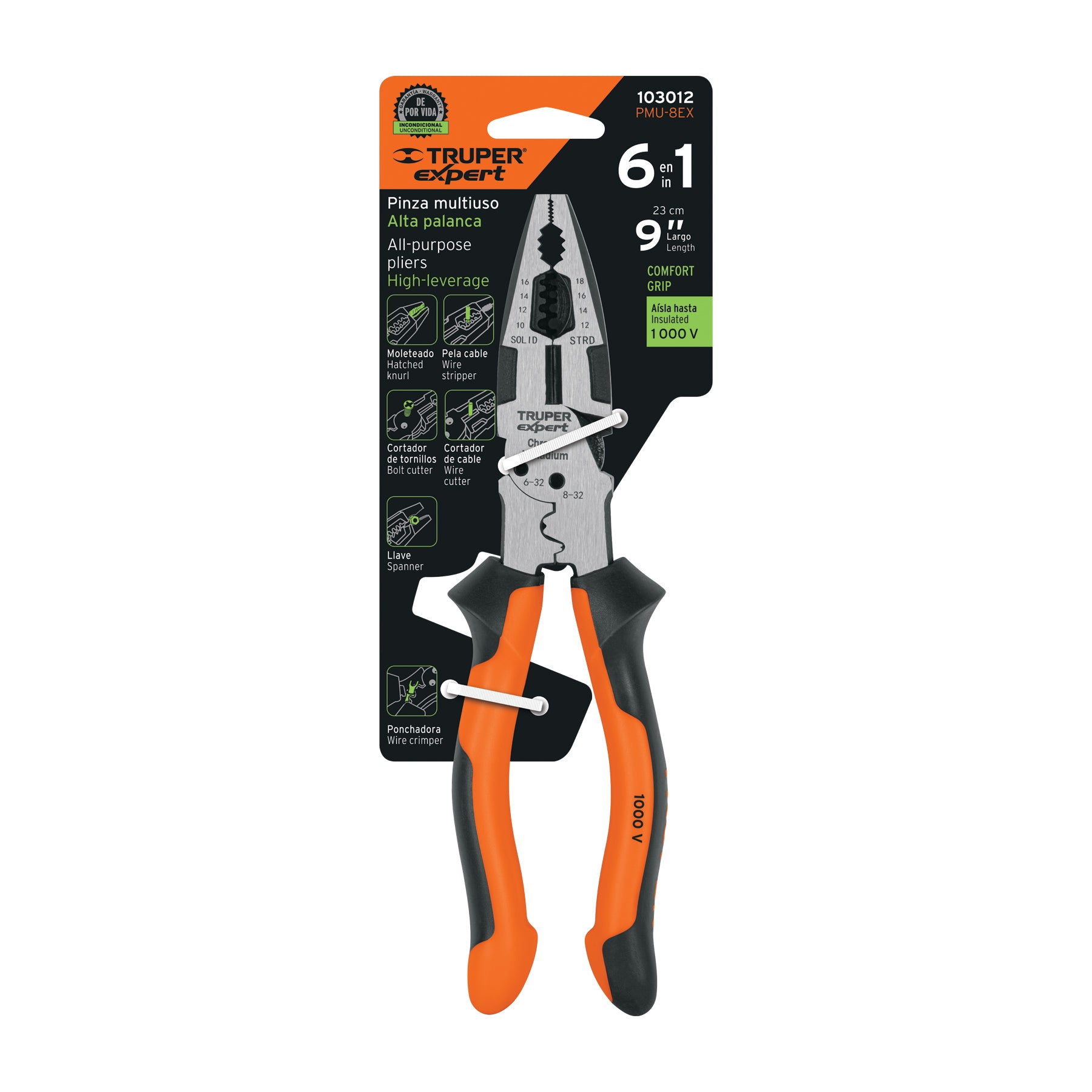 Pinza multiuso 9" electricista, comfort grip, TRUPER EXPERT