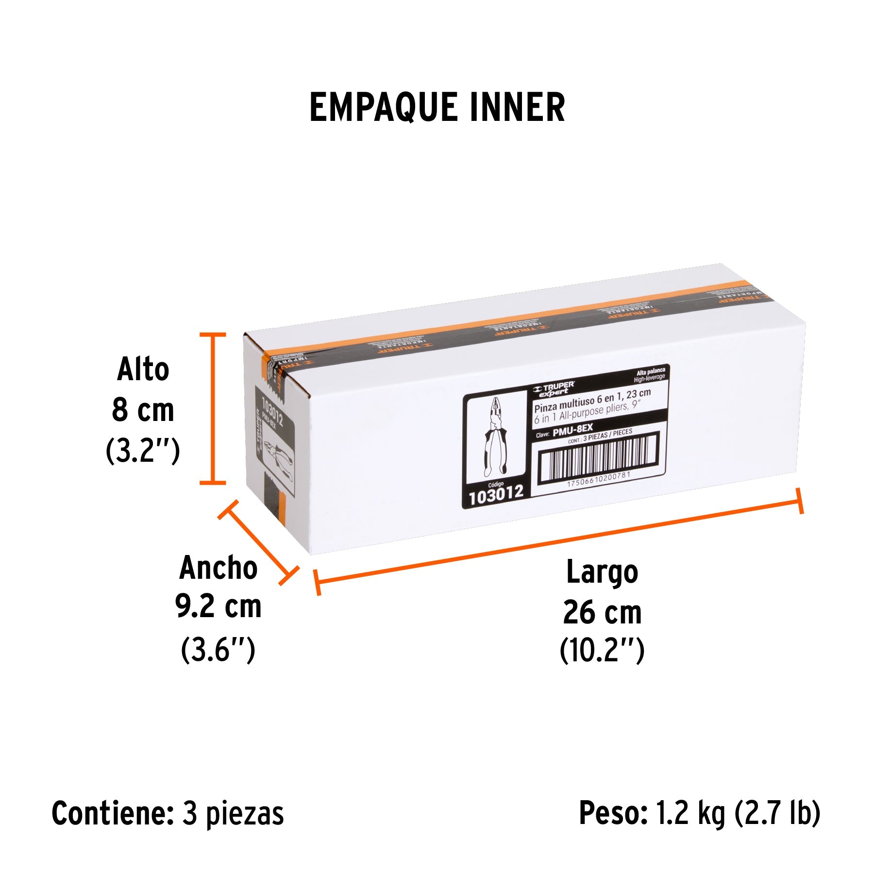 Pinza multiuso 9" electricista, comfort grip, TRUPER EXPERT - Empaque