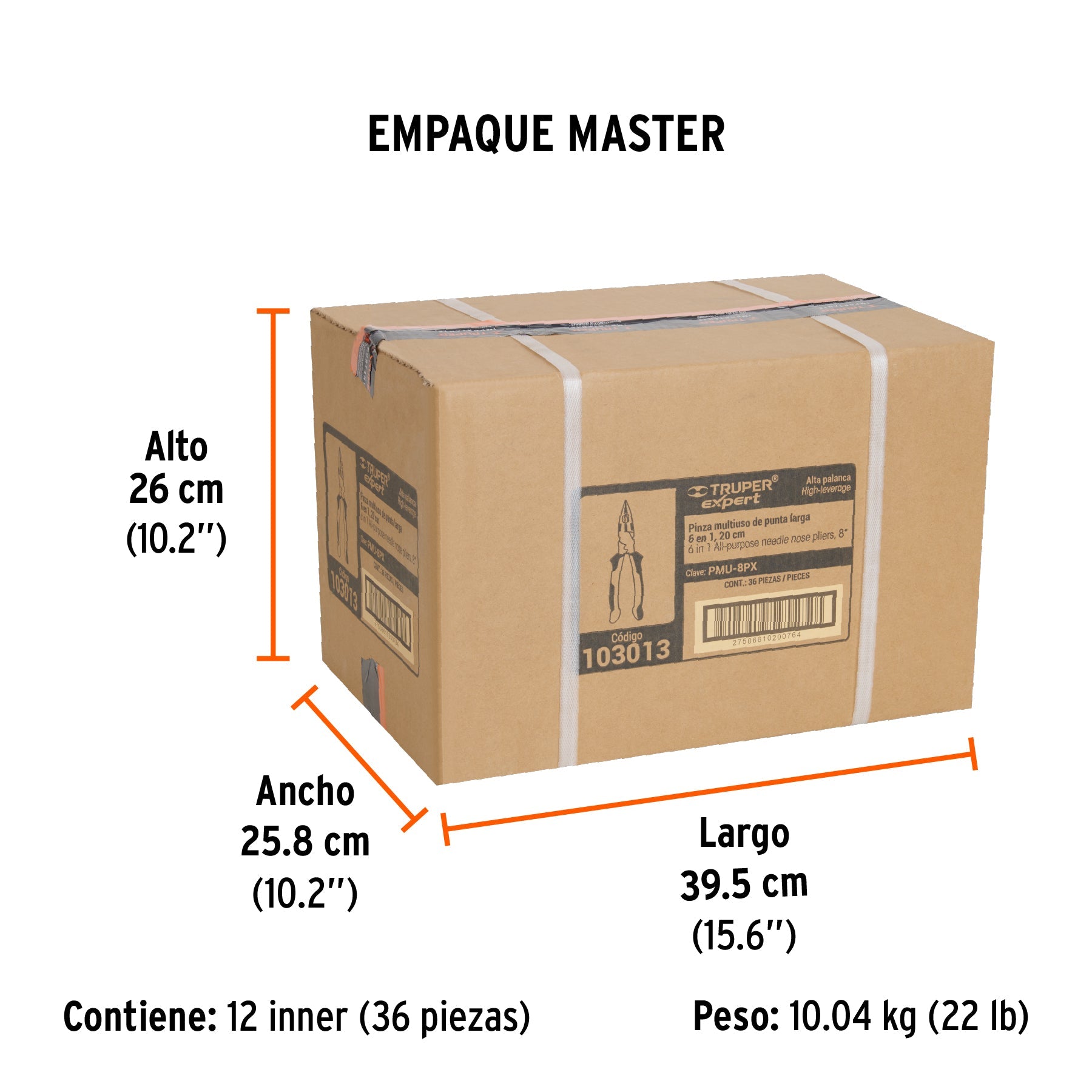 Pinza multiuso 8" punta larga, comfort grip, TRUPER expert - Empaque