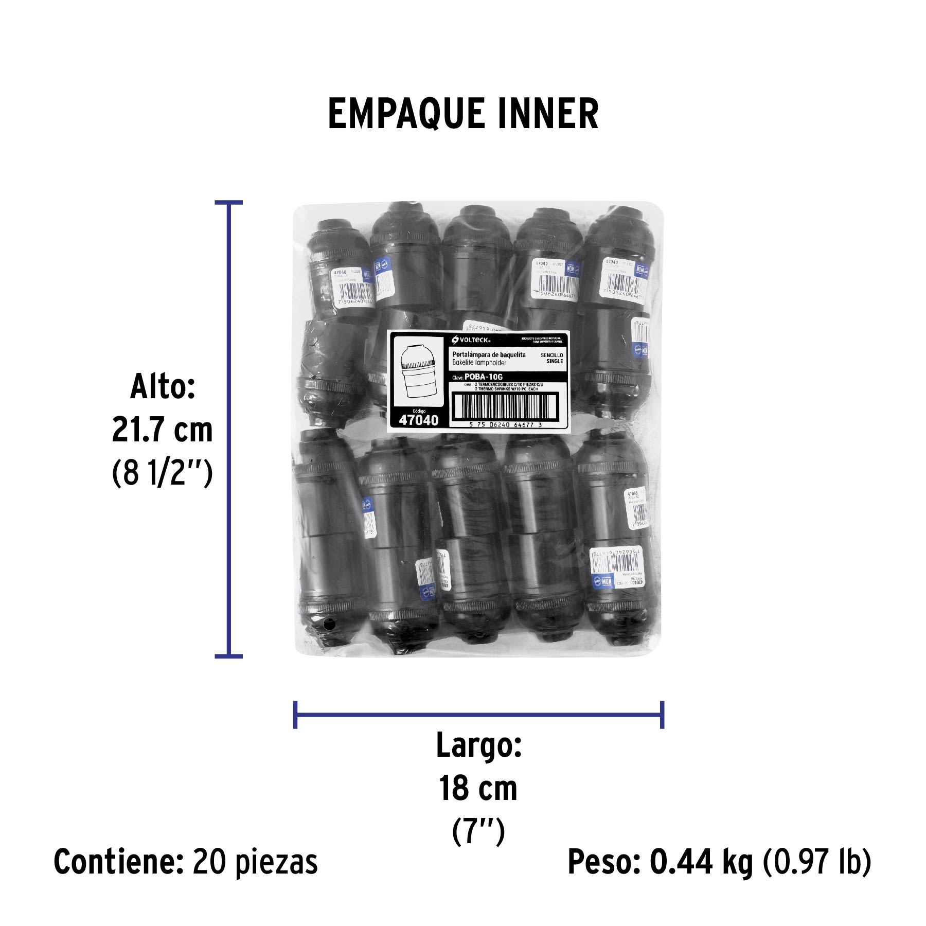 Portalámpara de baquelita, sencillo a granel, VOLTECK - Empaque