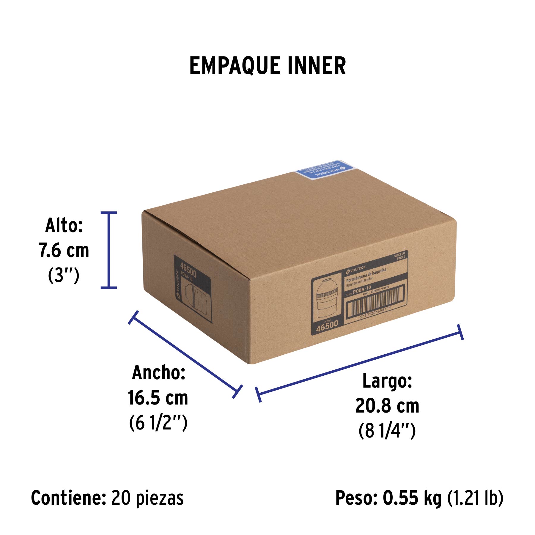 Portalámpara de baquelita, sencillo, VOLTECK - Empaque