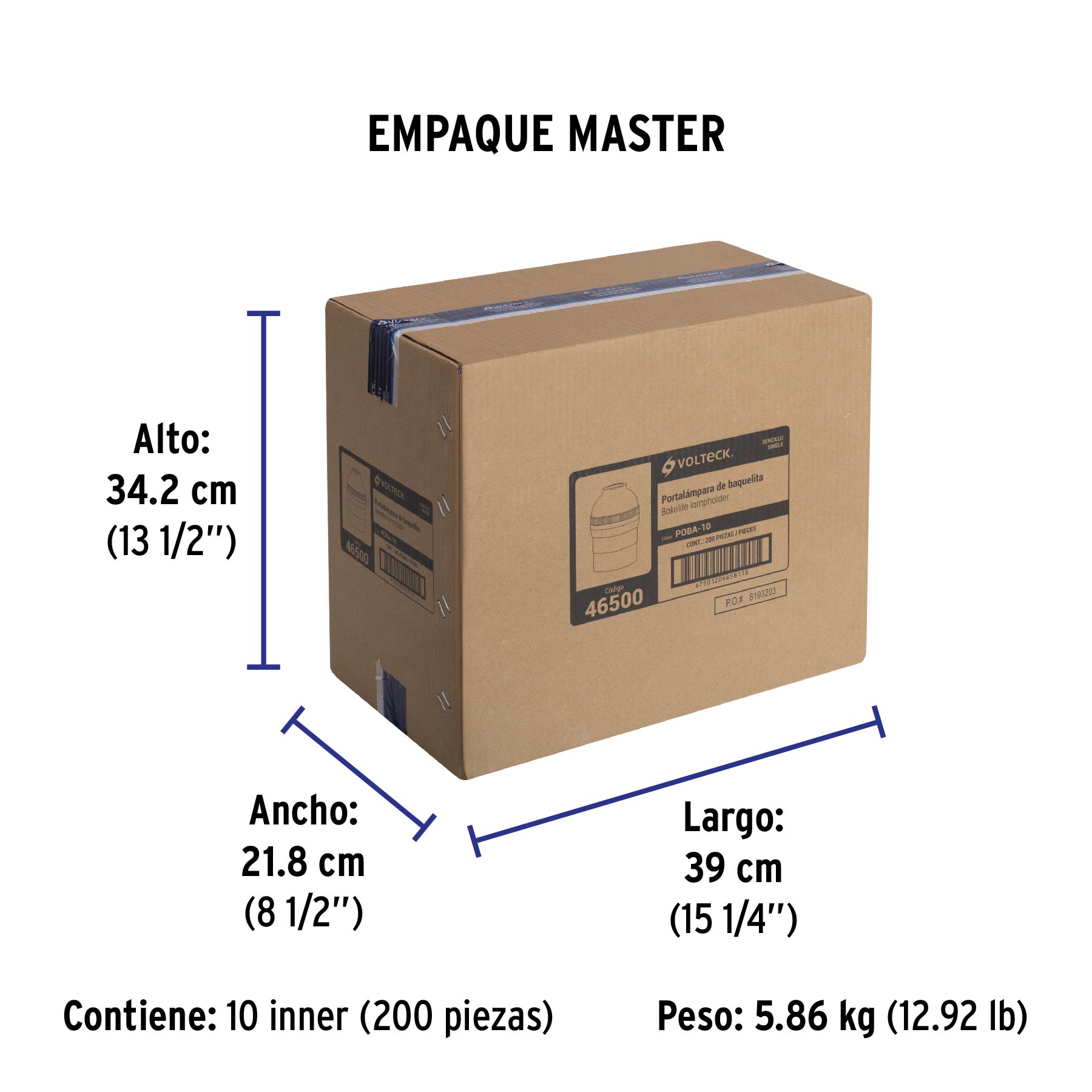 Portalámpara de baquelita, sencillo, VOLTECK - Empaque