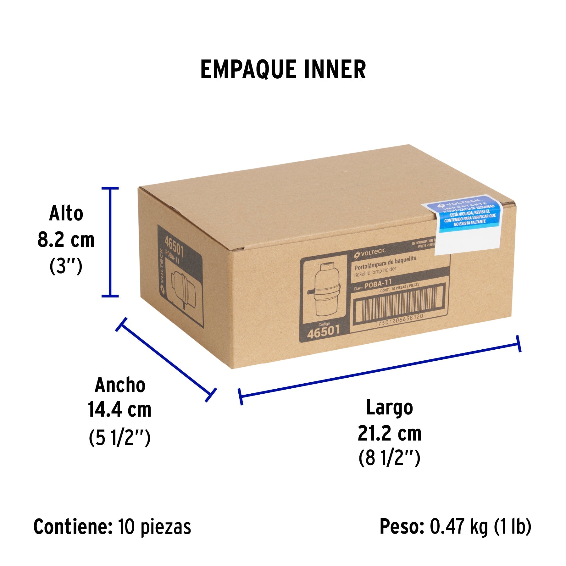 Portalámpara de baquelita, con interruptor de barra, VOLTECK - Empaque