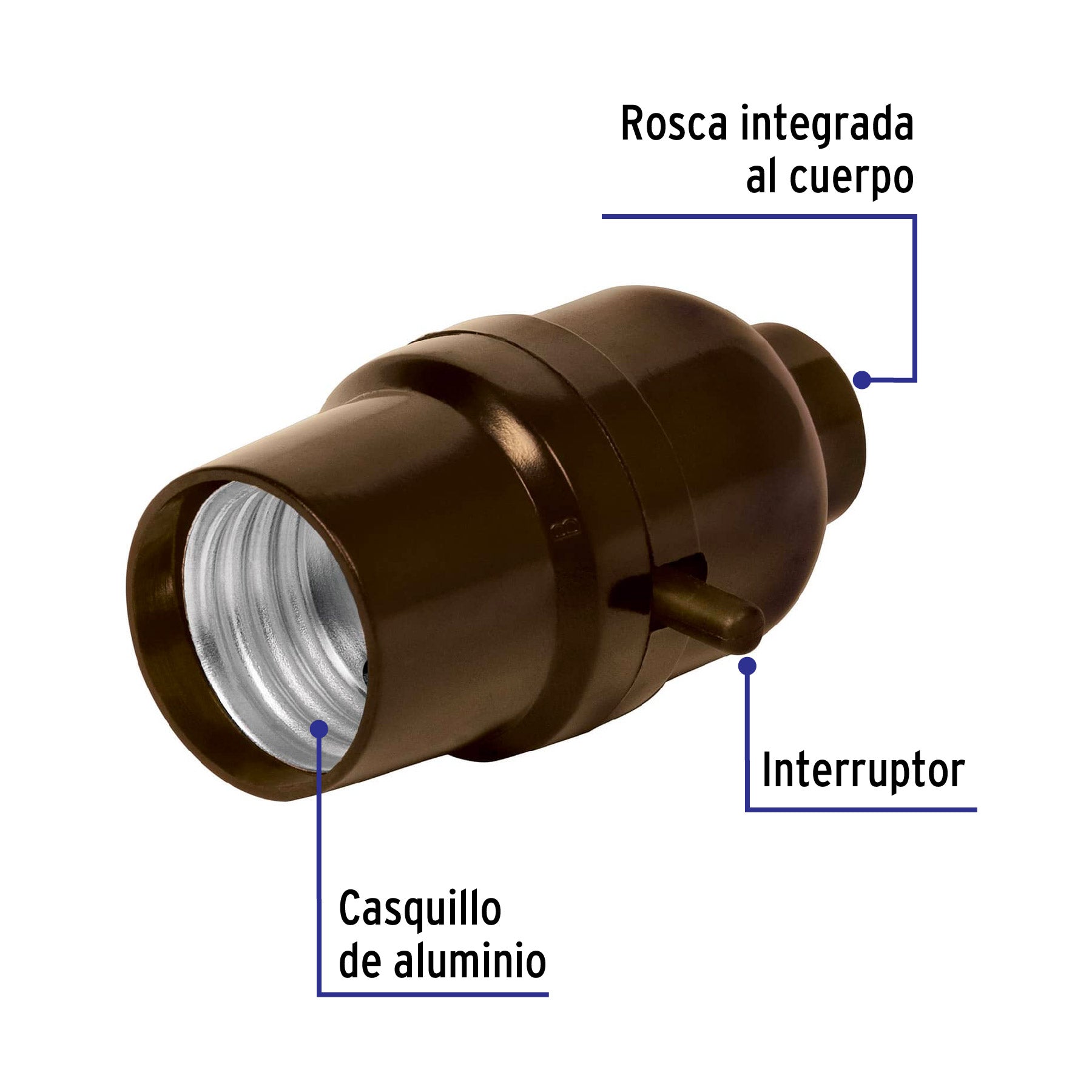 Portalámpara de baquelita, con interruptor de barra, VOLTECK