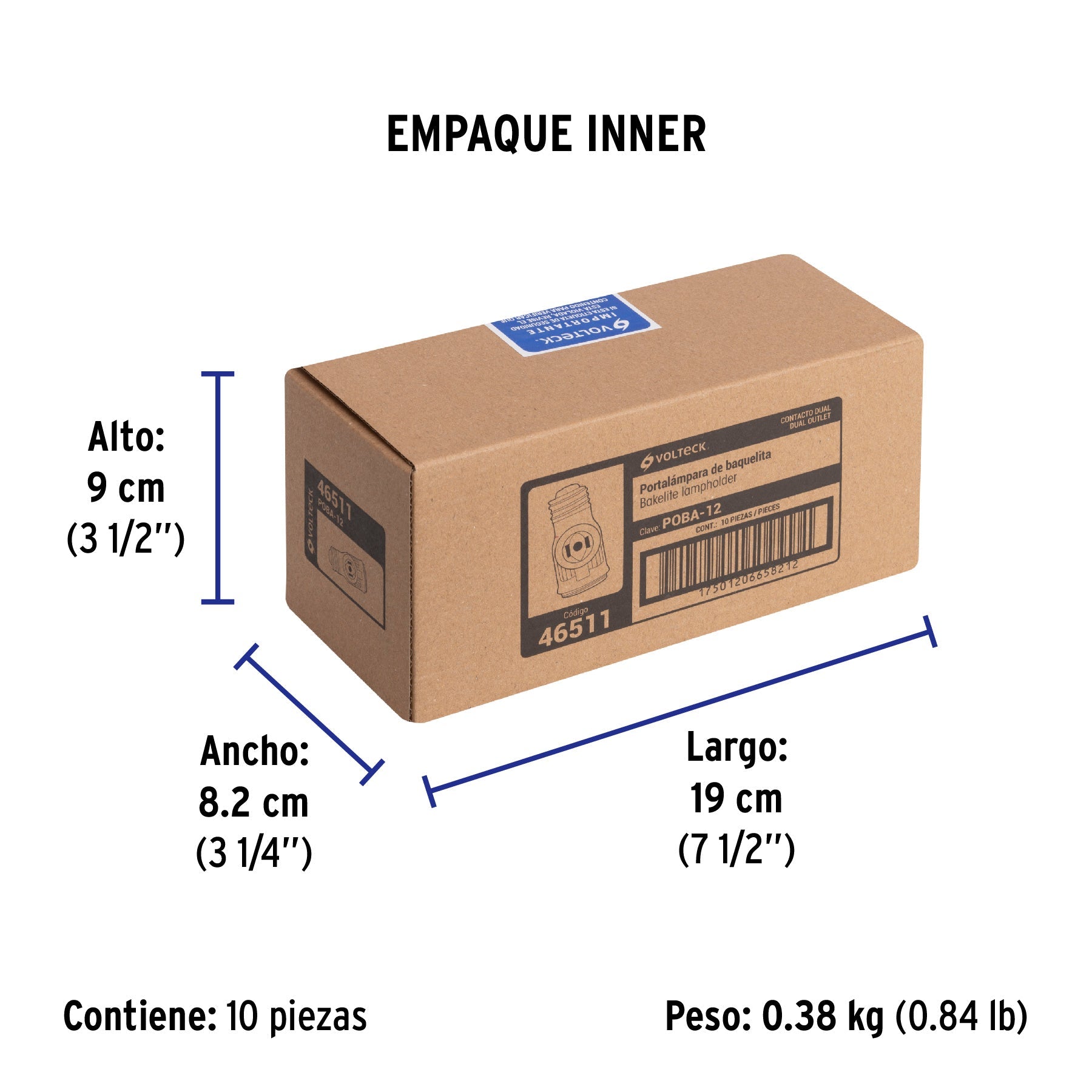 Portalámpara de baquelita, doble contacto, VOLTECK - Empaque