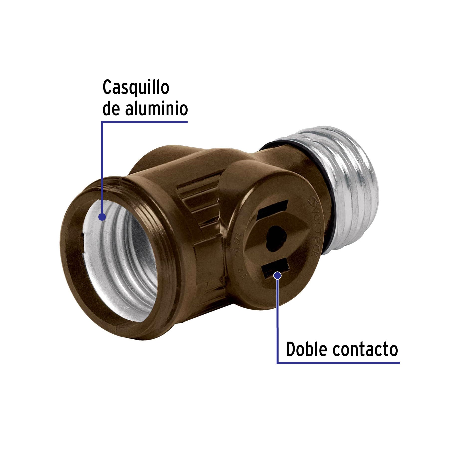 Portalámpara de baquelita, doble contacto, VOLTECK