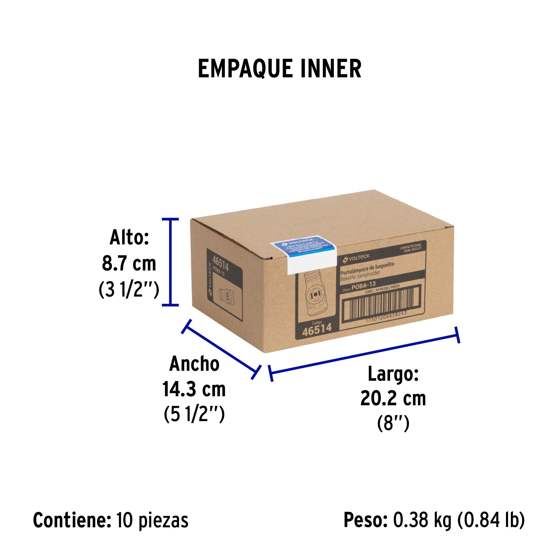 Portalámpara de baquelita, con doble contacto, VOLTECK - Empaque