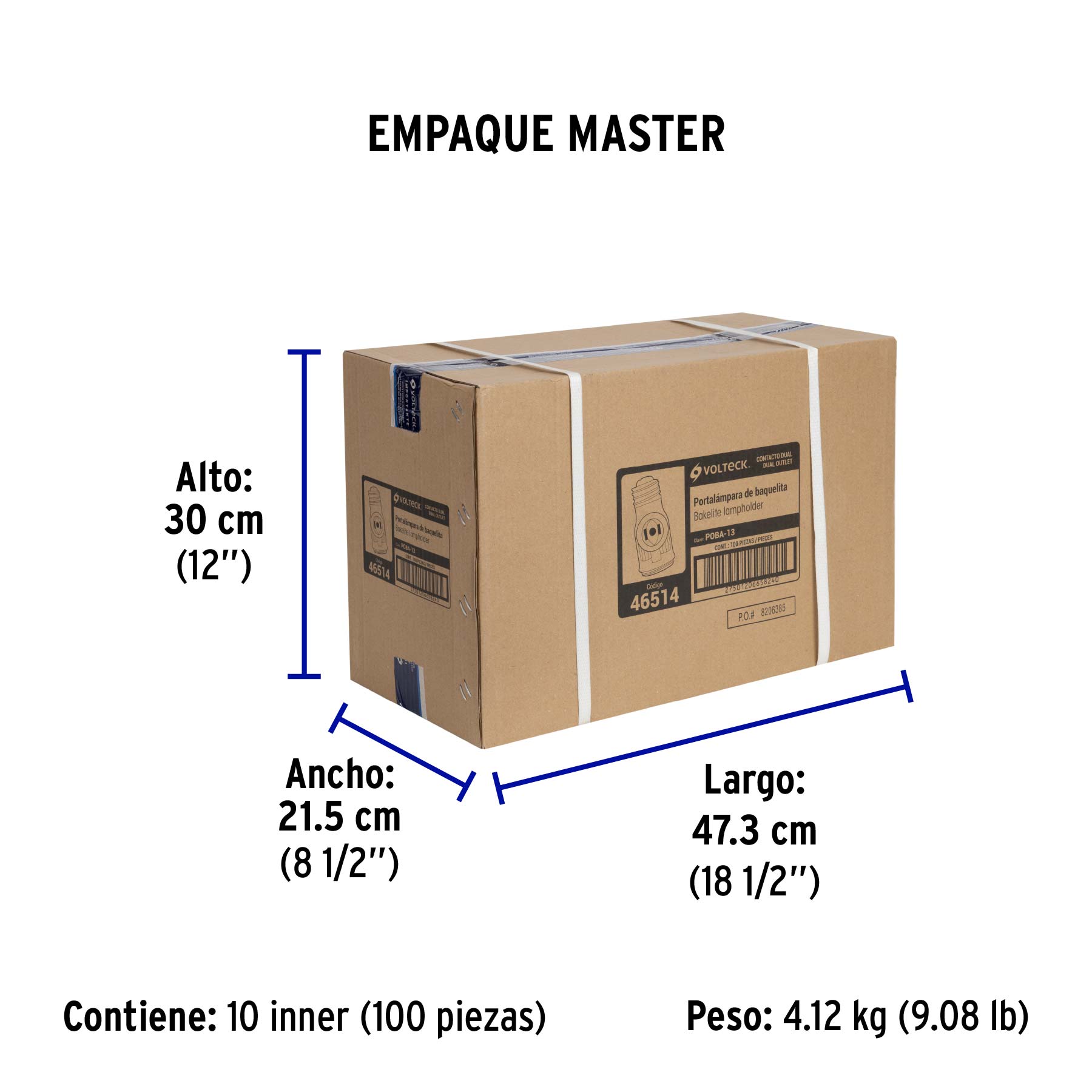 Portalámpara de baquelita, con doble contacto, VOLTECK - Empaque