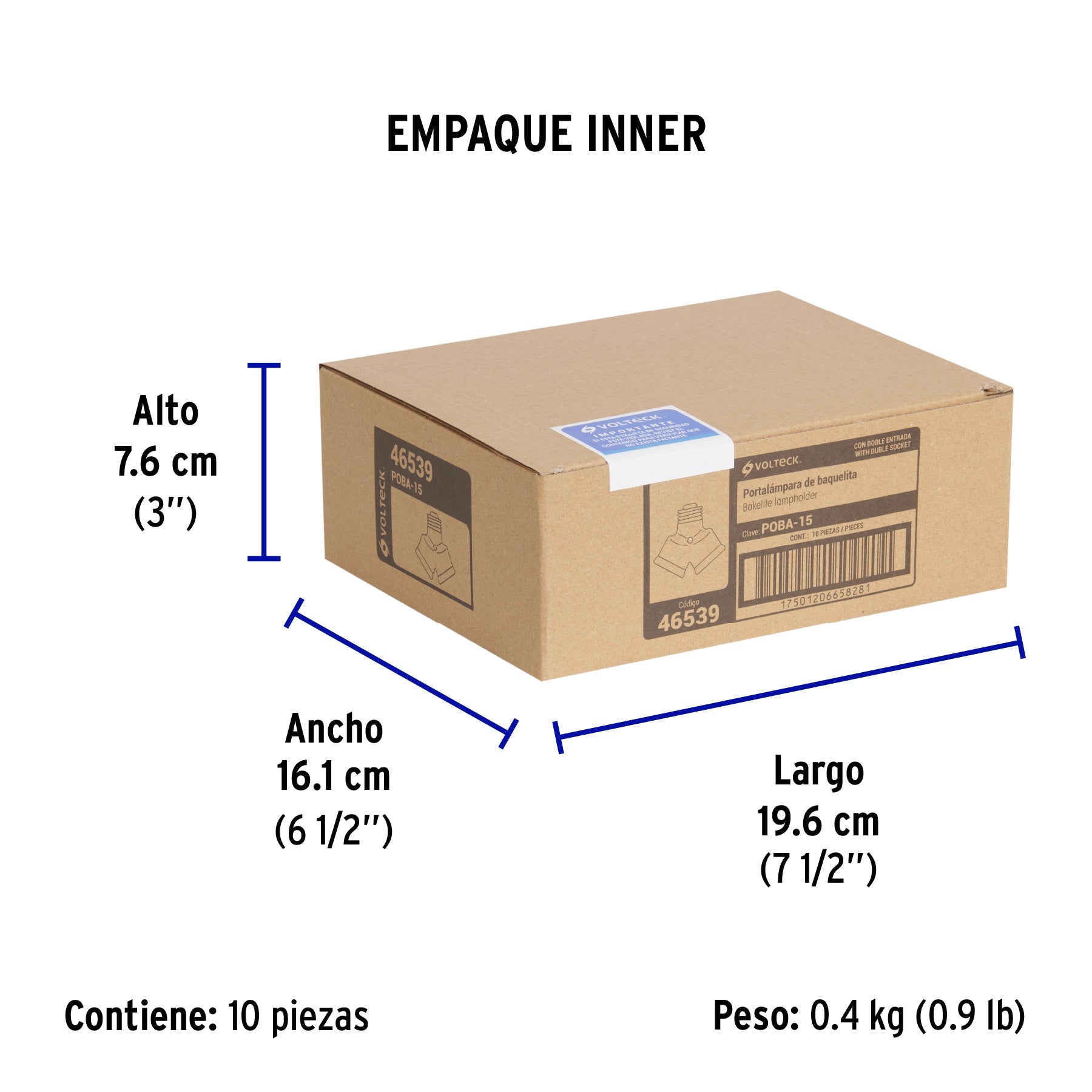 Portalámpara de baquelita, doble entrada, VOLTECK - Empaque
