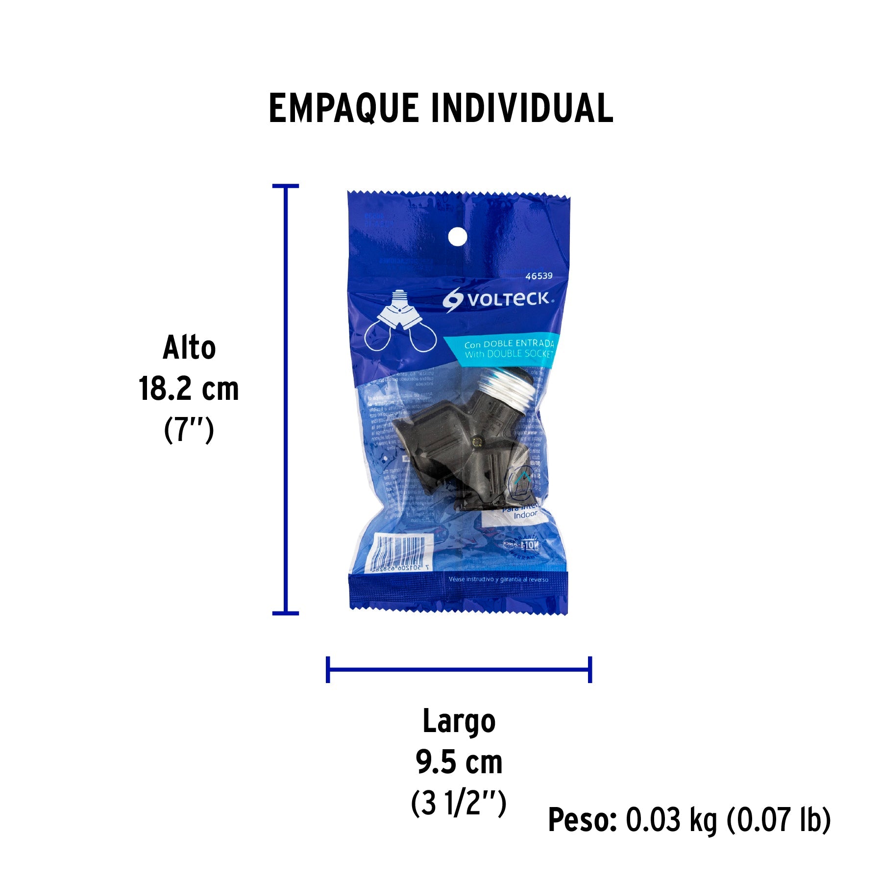 Portalámpara de baquelita, doble entrada, VOLTECK - Empaque