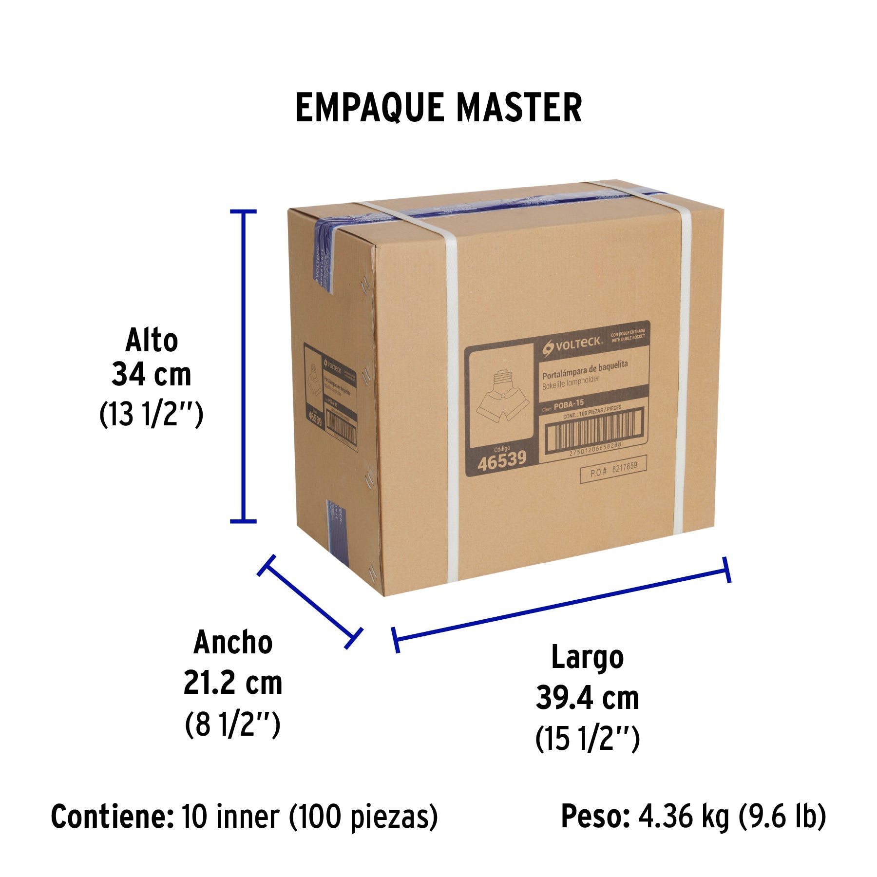 Portalámpara de baquelita, doble entrada, VOLTECK - Empaque