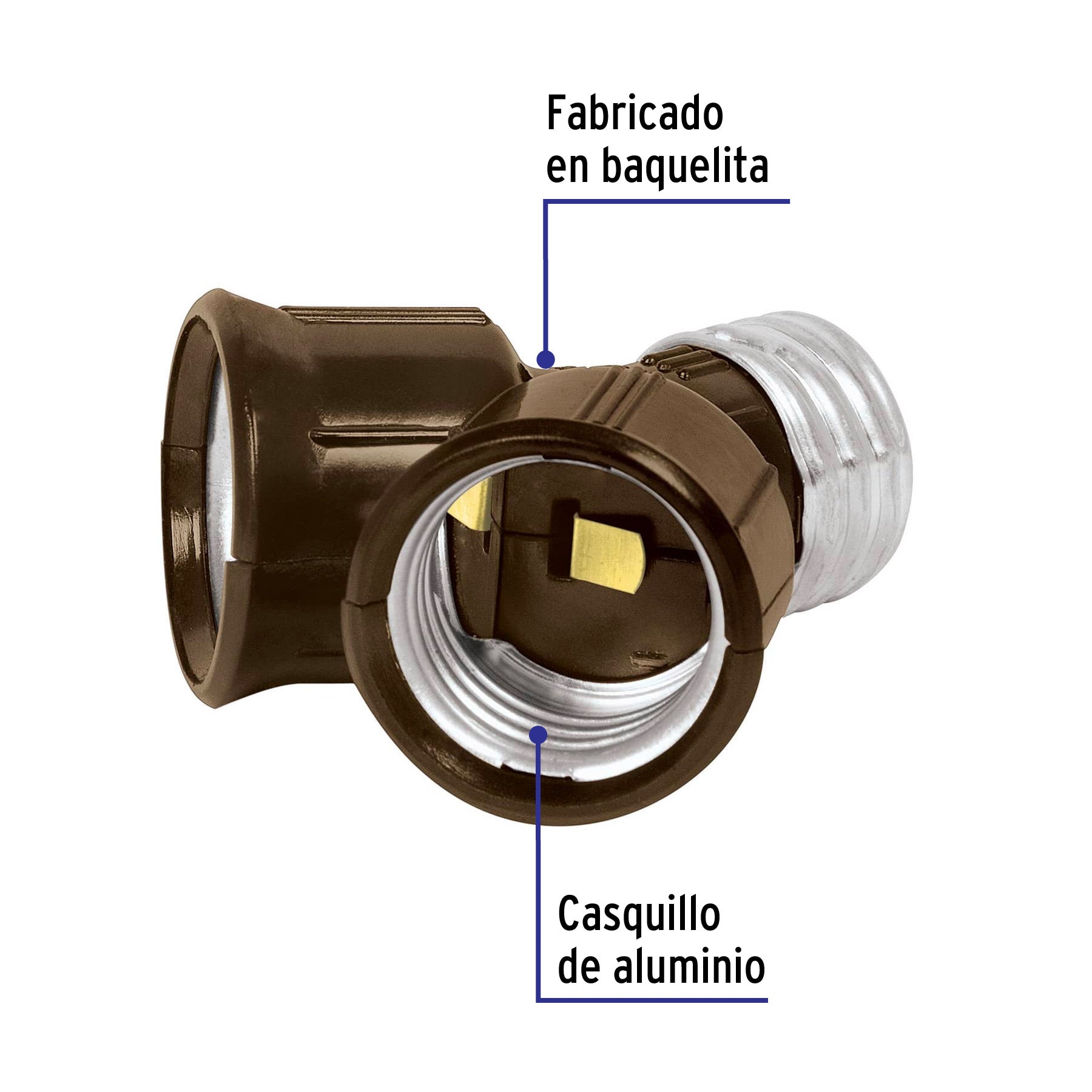 Portalámpara de baquelita, doble entrada, VOLTECK